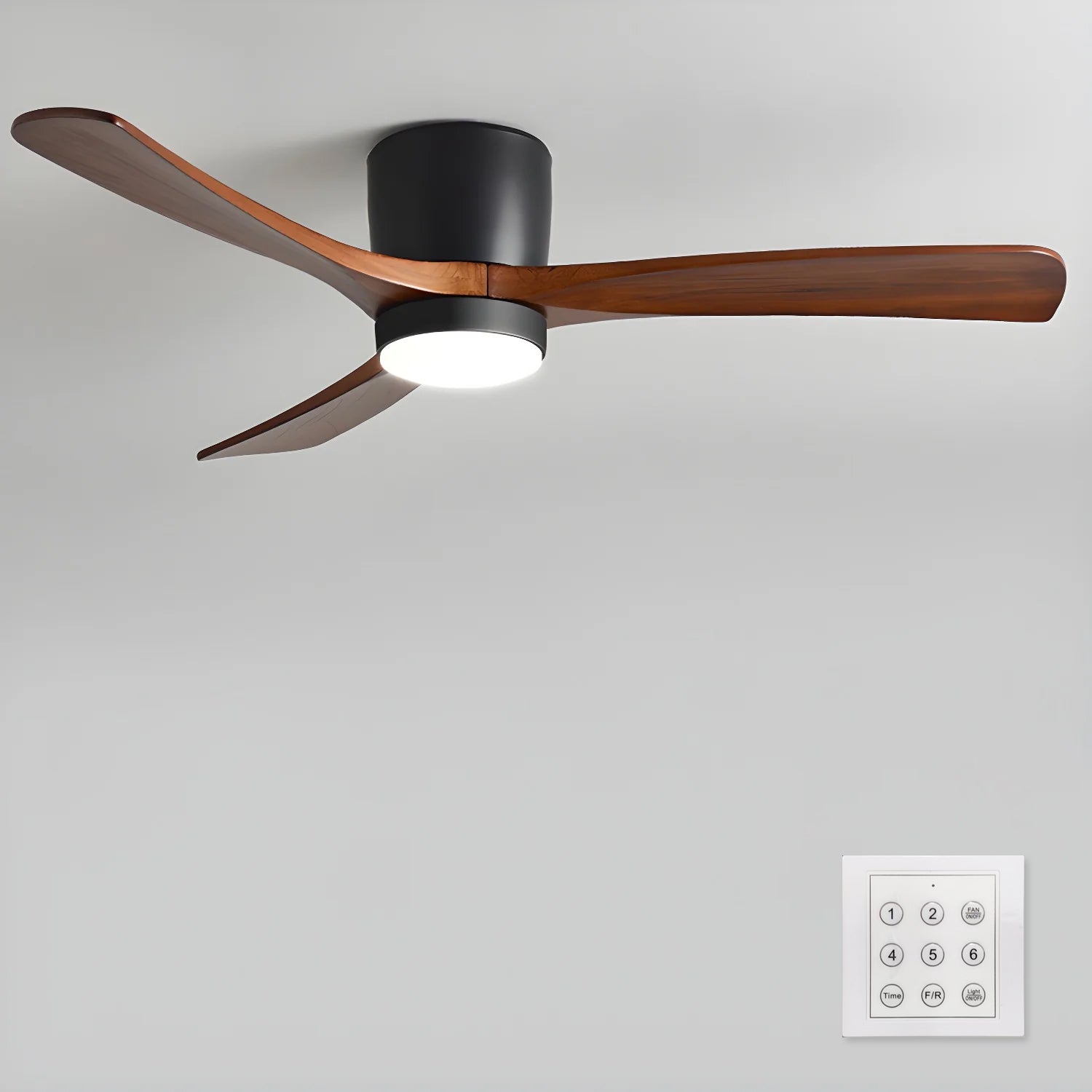 Nordic Wooden Ceiling Fan Light | LED, 6-Speed Control & Minimalist Design for Indoor Spaces (42"/48"/52")