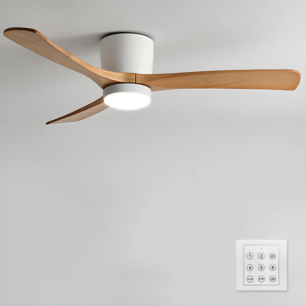 Nordic Wooden Ceiling Fan Light | LED, 6-Speed Control & Minimalist Design for Indoor Spaces (42"/48"/52")