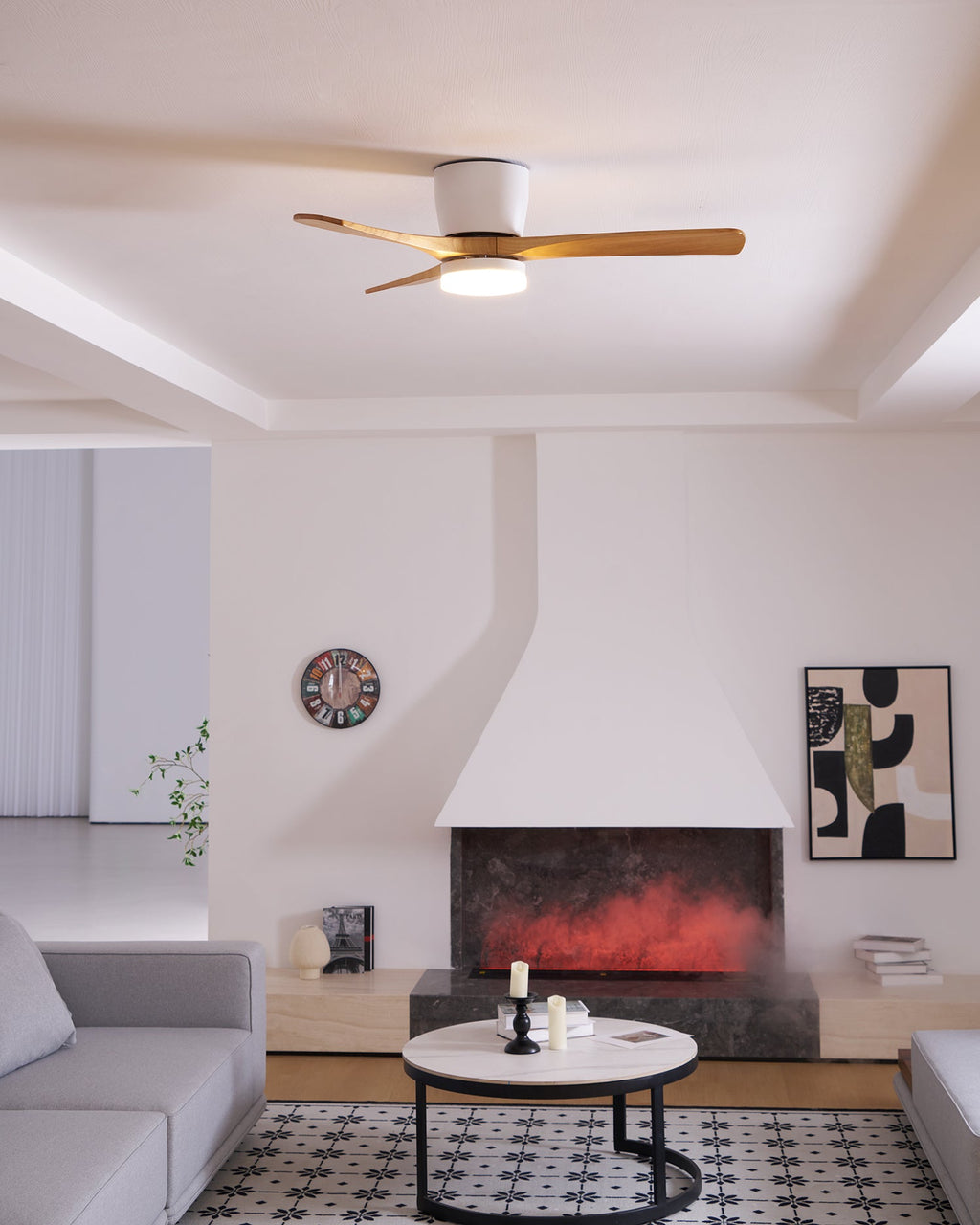 Nordic Wooden Ceiling Fan Light | LED, 6-Speed Control & Minimalist Design for Indoor Spaces (42"/48"/52")