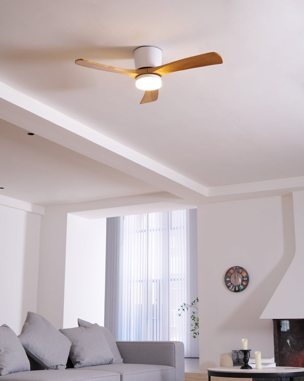 Nordic Wooden Ceiling Fan Light | LED, 6-Speed Control & Minimalist Design for Indoor Spaces (42"/48"/52")