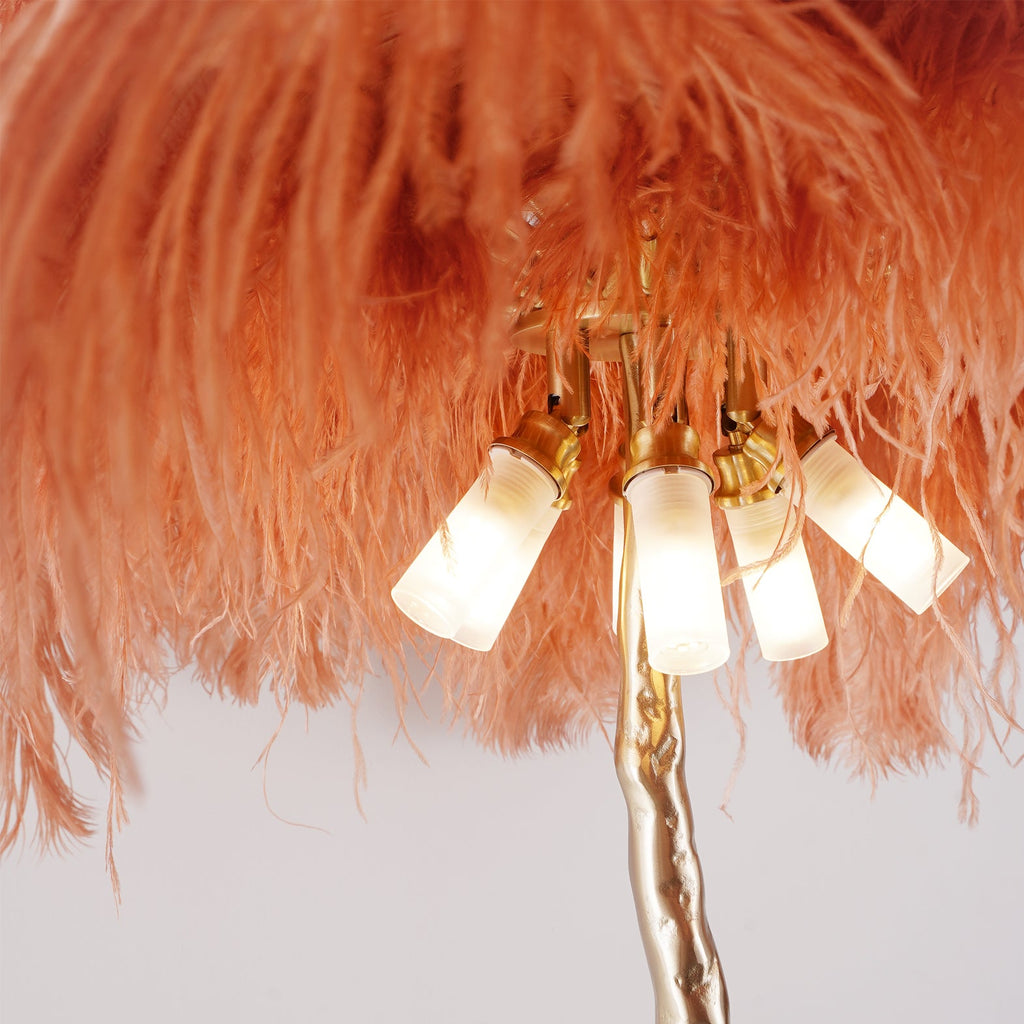 Brass Floor Lamp with Ostrich Feather Shade - Modern Lighting for Living Room & Bedroom Decor