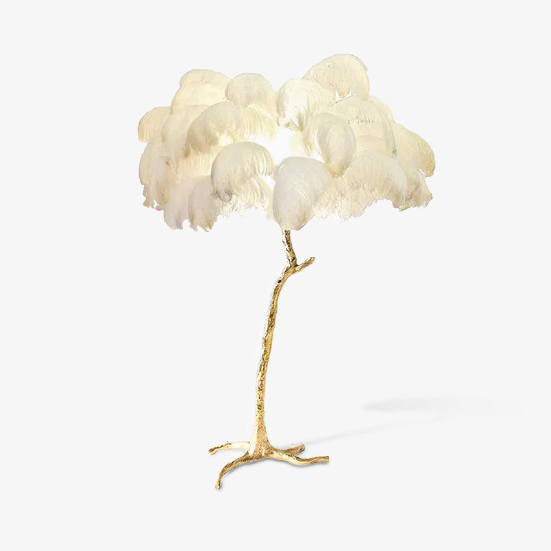 Brass Floor Lamp with Ostrich Feather Shade - Modern Lighting for Living Room & Bedroom Decor