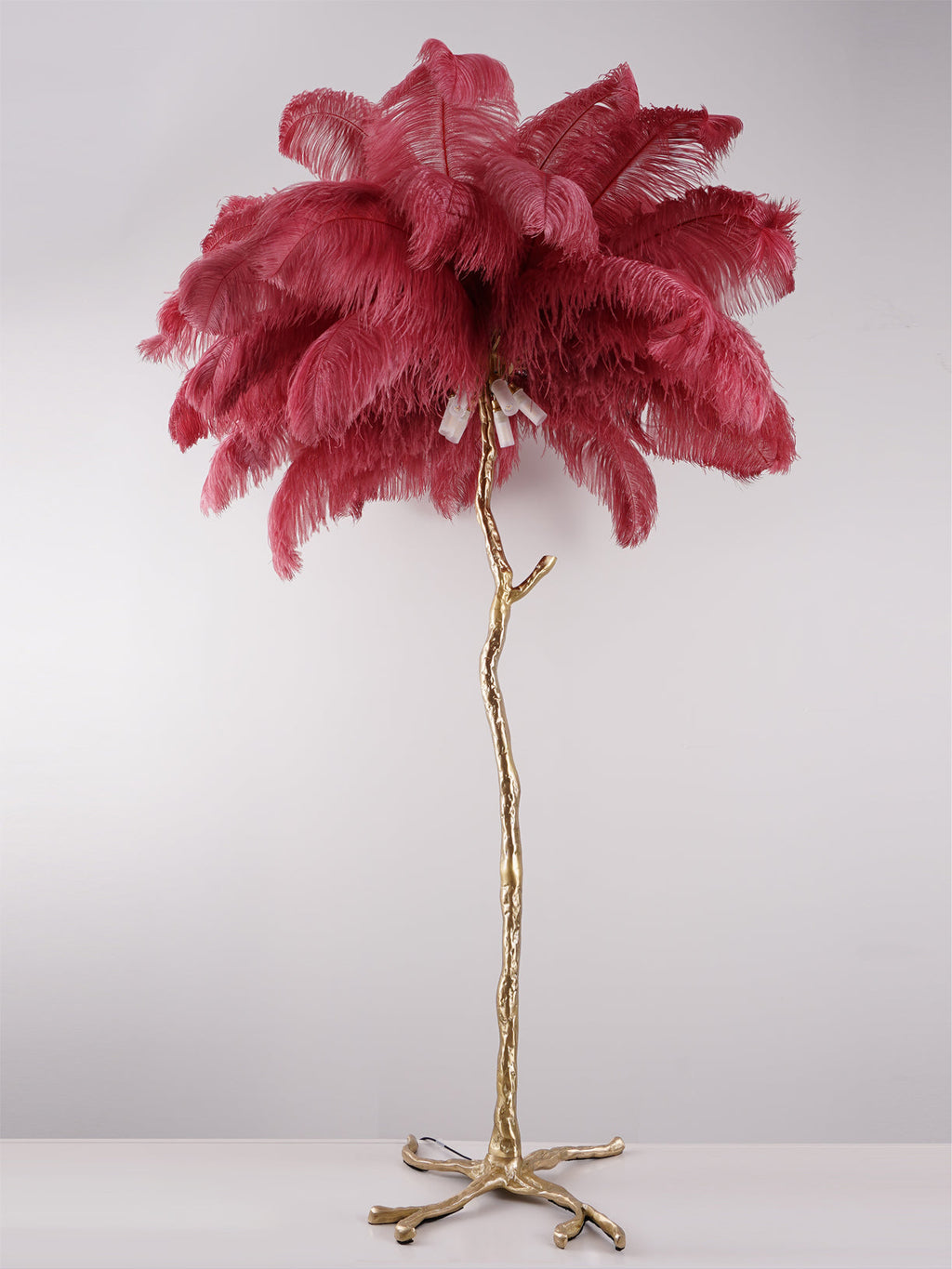 Brass Floor Lamp with Ostrich Feather Shade - Modern Lighting for Living Room & Bedroom Decor