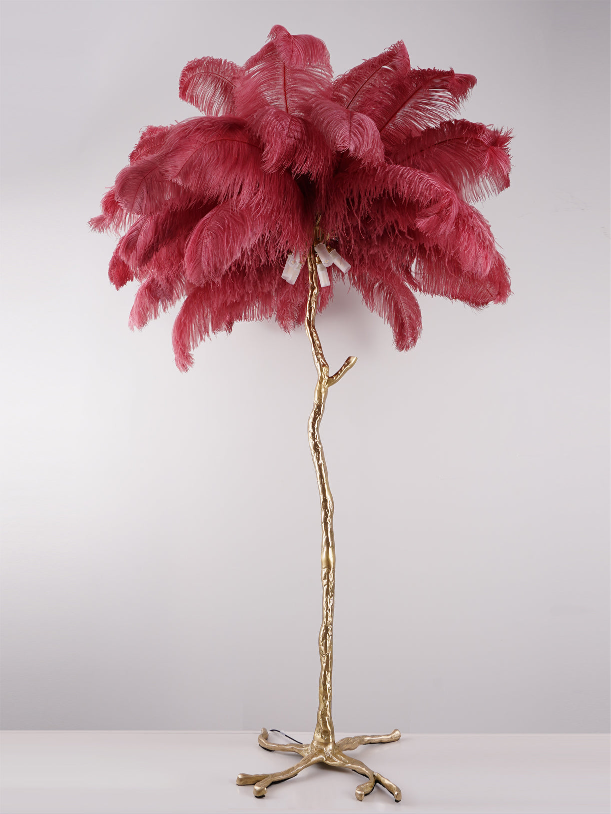 Brass Floor Lamp with Ostrich Feather Shade - Modern Lighting for Living Room & Bedroom Decor