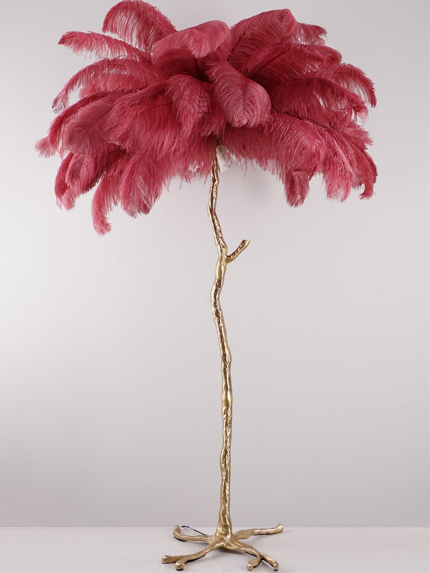 Brass Floor Lamp with Ostrich Feather Shade - Modern Lighting for Living Room & Bedroom Decor