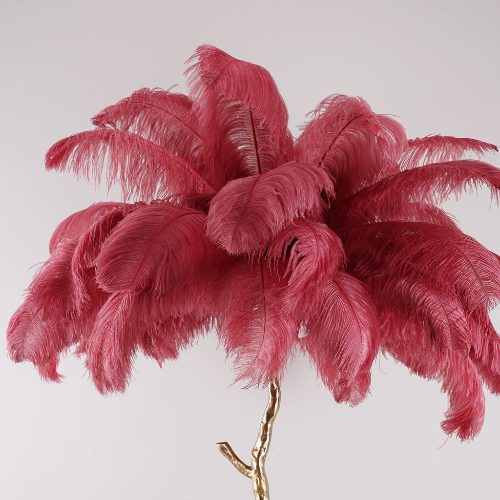 Brass Floor Lamp with Ostrich Feather Shade - Modern Lighting for Living Room & Bedroom Decor