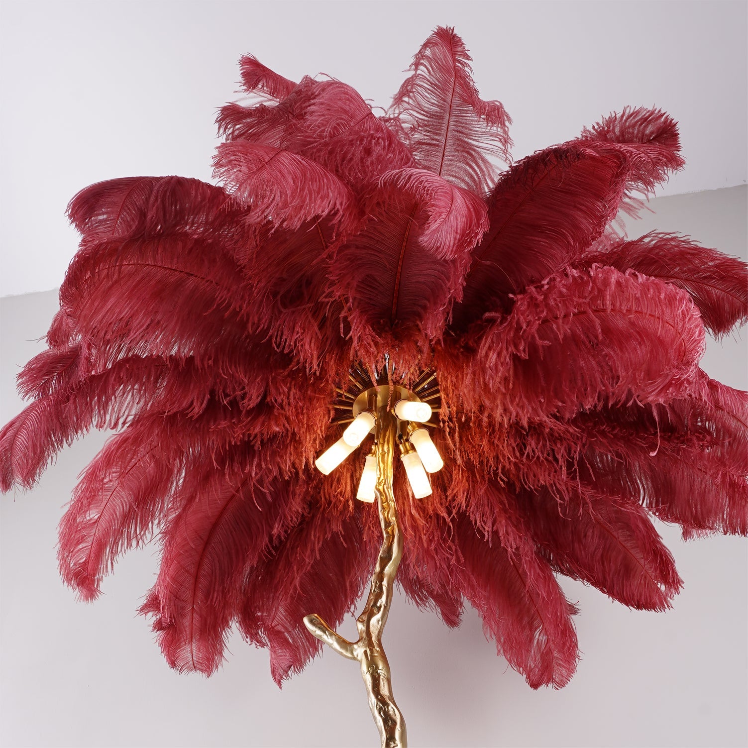Brass Floor Lamp with Ostrich Feather Shade - Modern Lighting for Living Room & Bedroom Decor