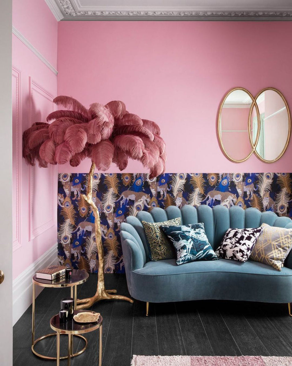 Brass Floor Lamp with Ostrich Feather Shade - Modern Lighting for Living Room & Bedroom Decor