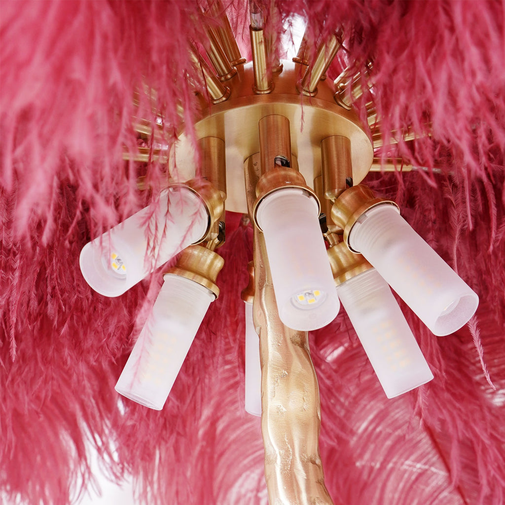 Brass Floor Lamp with Ostrich Feather Shade - Modern Lighting for Living Room & Bedroom Decor