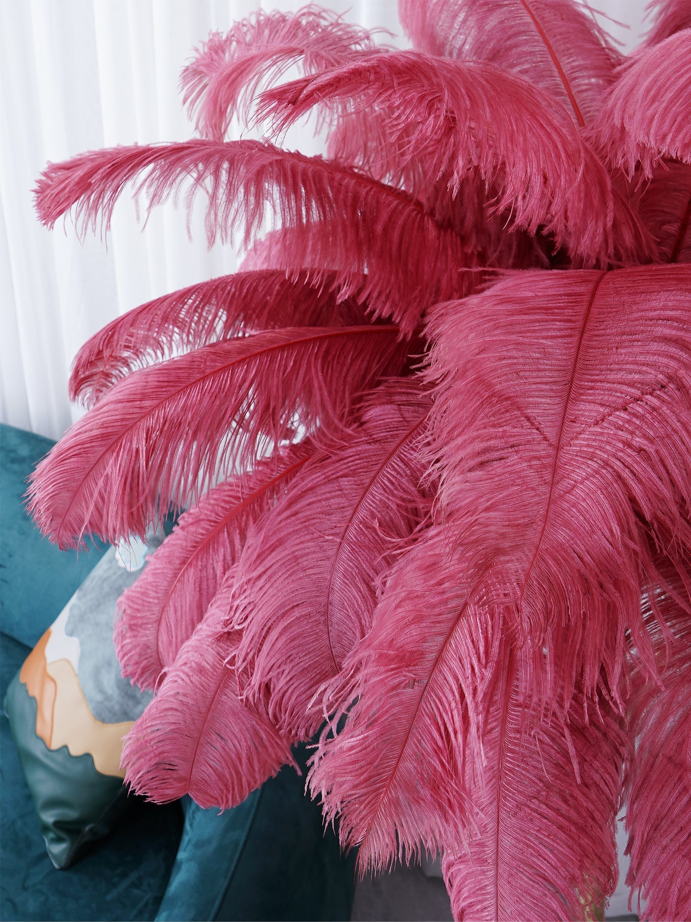 Brass Floor Lamp with Ostrich Feather Shade - Modern Lighting for Living Room & Bedroom Decor