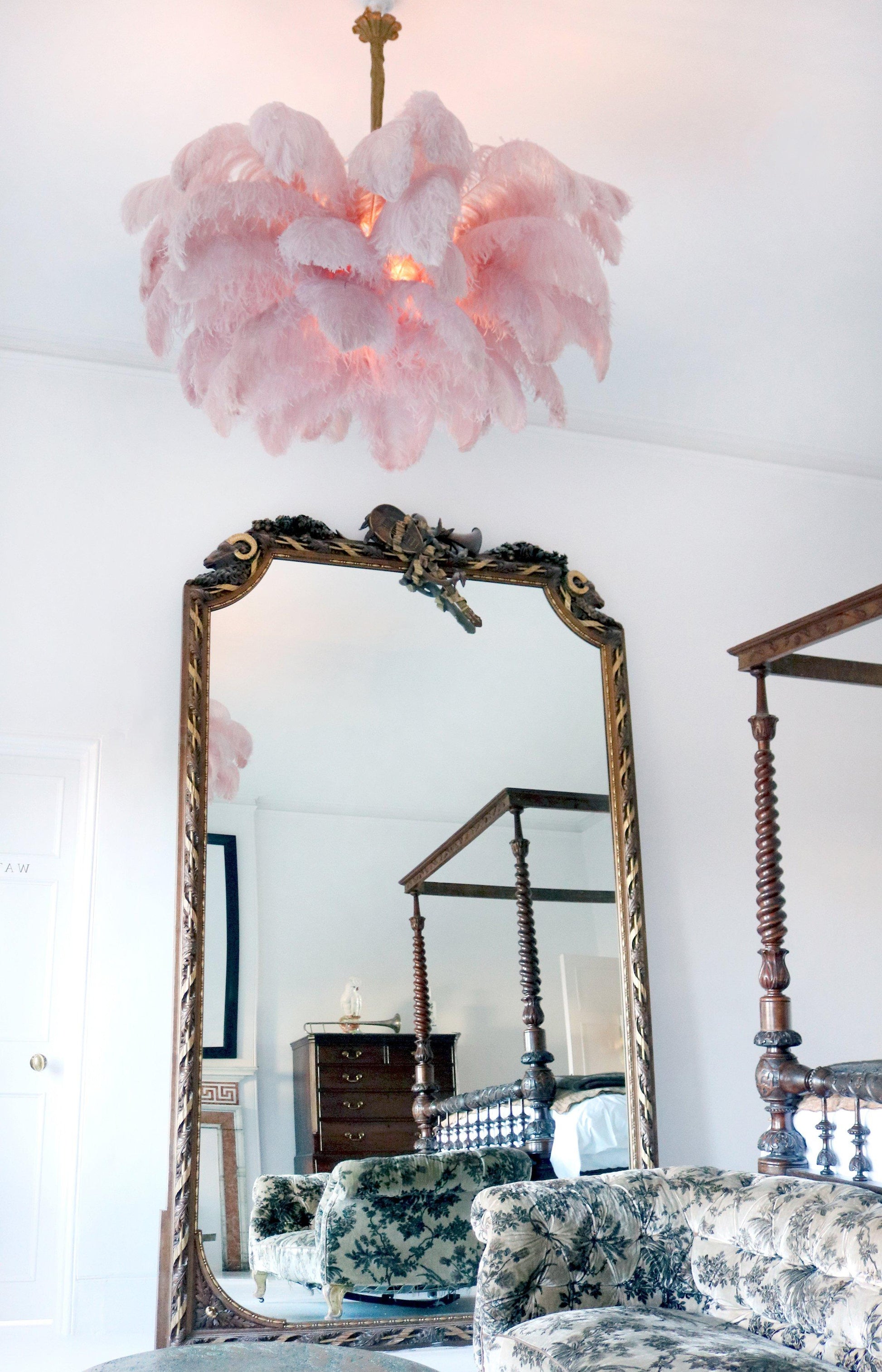 Extra Large Ostrich Feather Chandelier | Opulent Brass Base & Ideal for Luxury Indoor Spaces