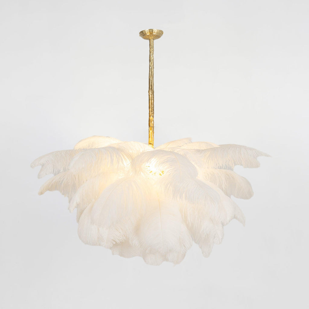 Extra Large Ostrich Feather Chandelier | Opulent Brass Base & Ideal for Luxury Indoor Spaces