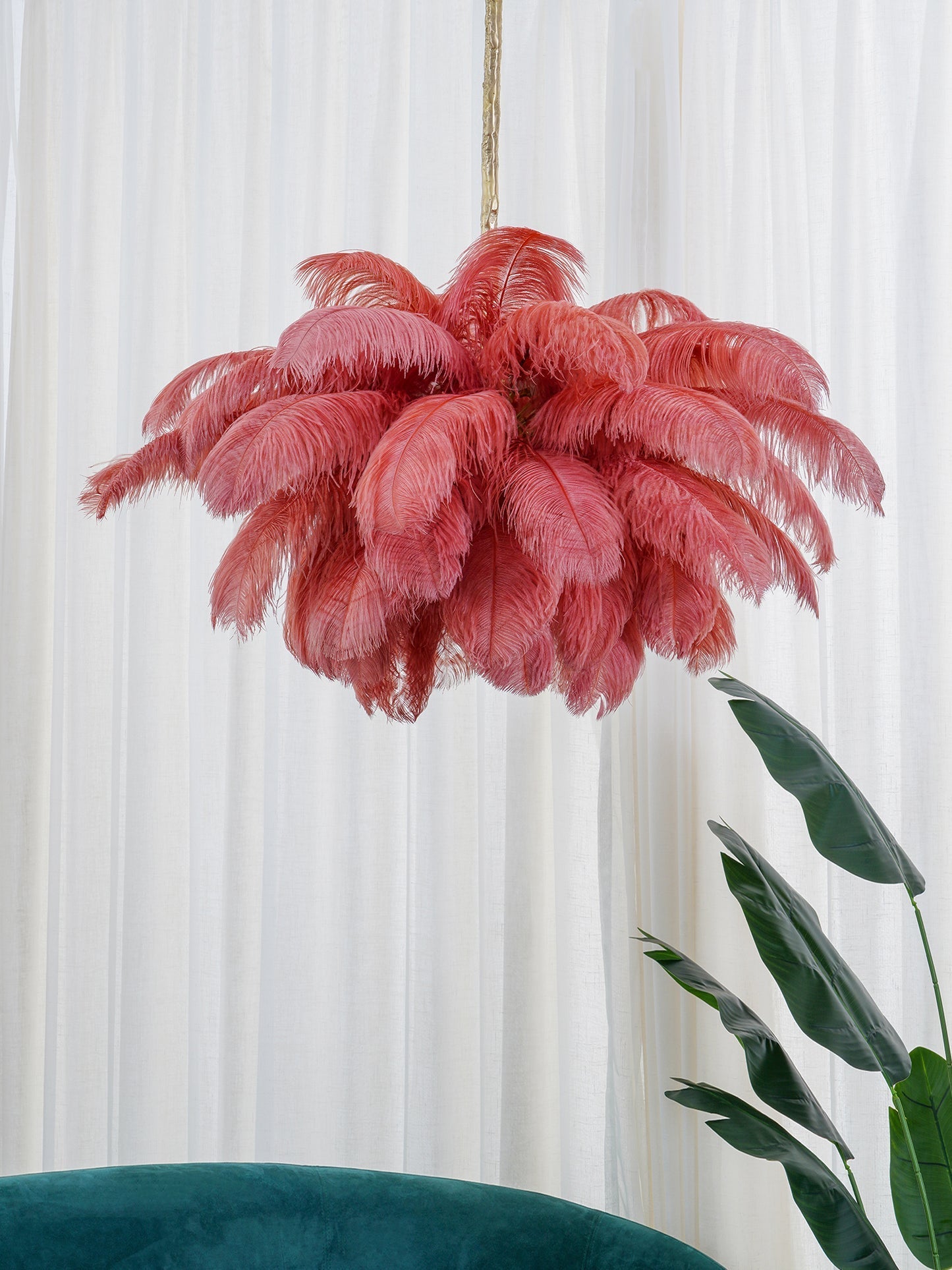 Extra Large Ostrich Feather Chandelier | Opulent Brass Base & Ideal for Luxury Indoor Spaces