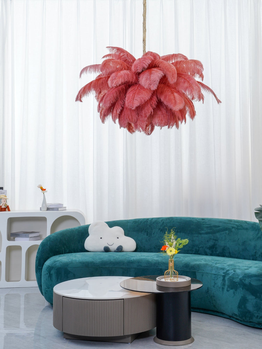 Extra Large Ostrich Feather Chandelier | Opulent Brass Base & Ideal for Luxury Indoor Spaces