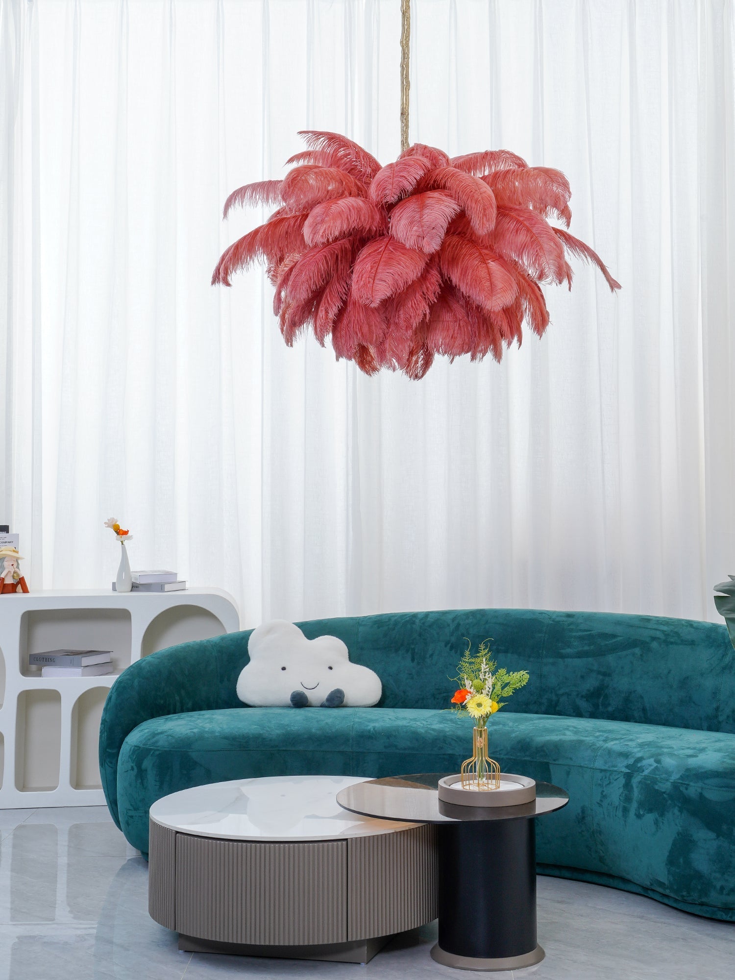 Extra Large Ostrich Feather Chandelier | Opulent Brass Base & Ideal for Luxury Indoor Spaces