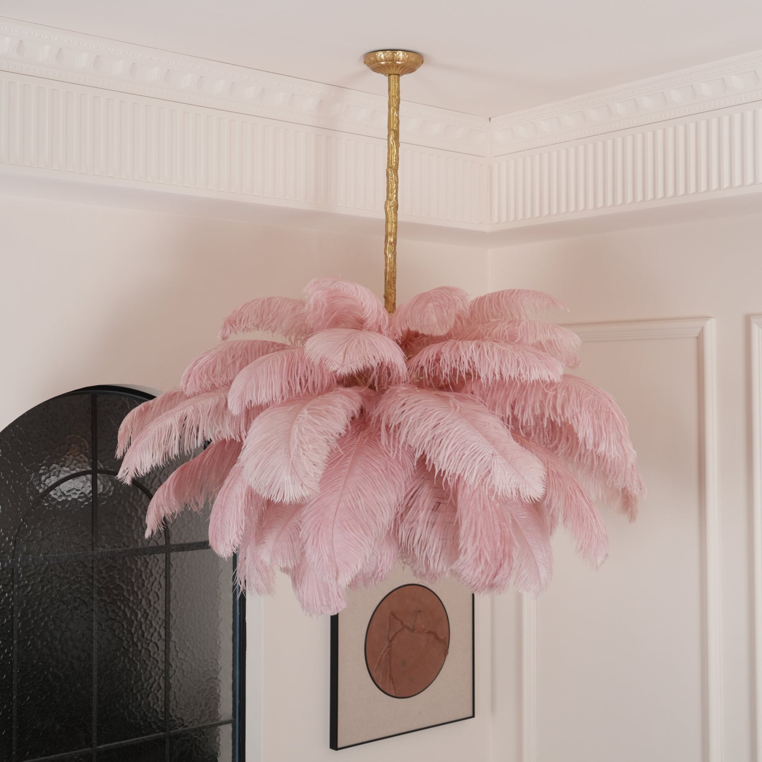 Extra Large Ostrich Feather Chandelier | Opulent Brass Base & Ideal for Luxury Indoor Spaces