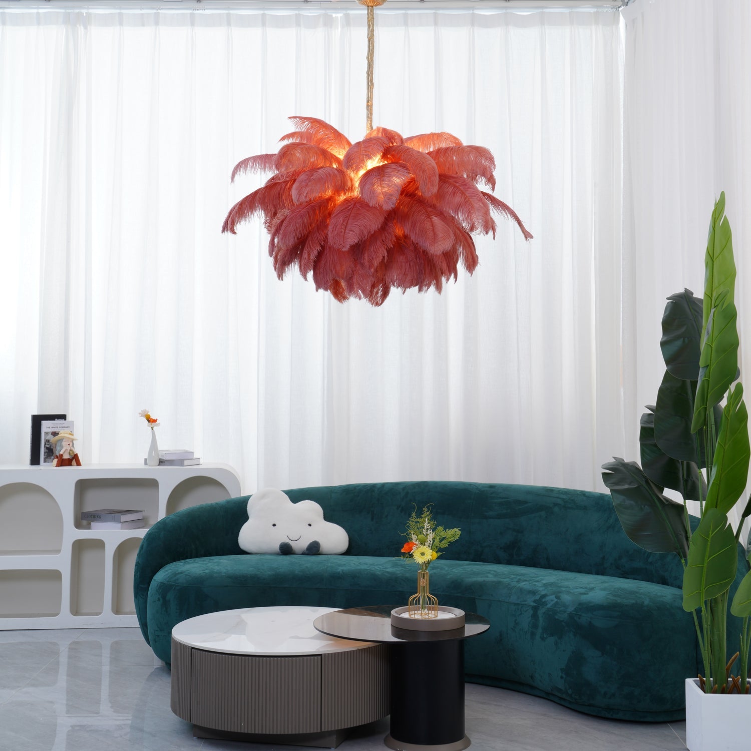 Extra Large Ostrich Feather Chandelier | Opulent Brass Base & Ideal for Luxury Indoor Spaces