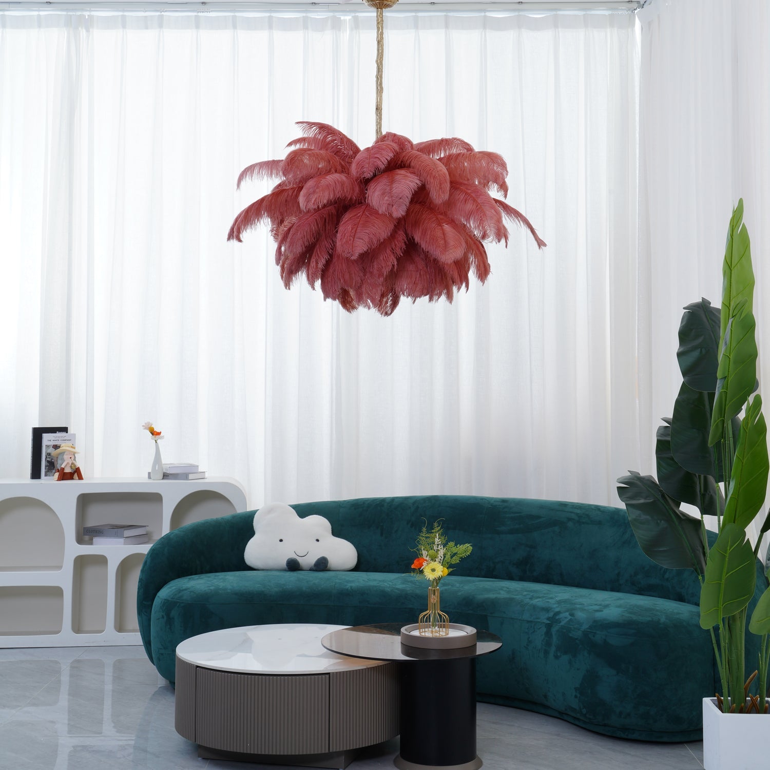 Extra Large Ostrich Feather Chandelier | Opulent Brass Base & Ideal for Luxury Indoor Spaces