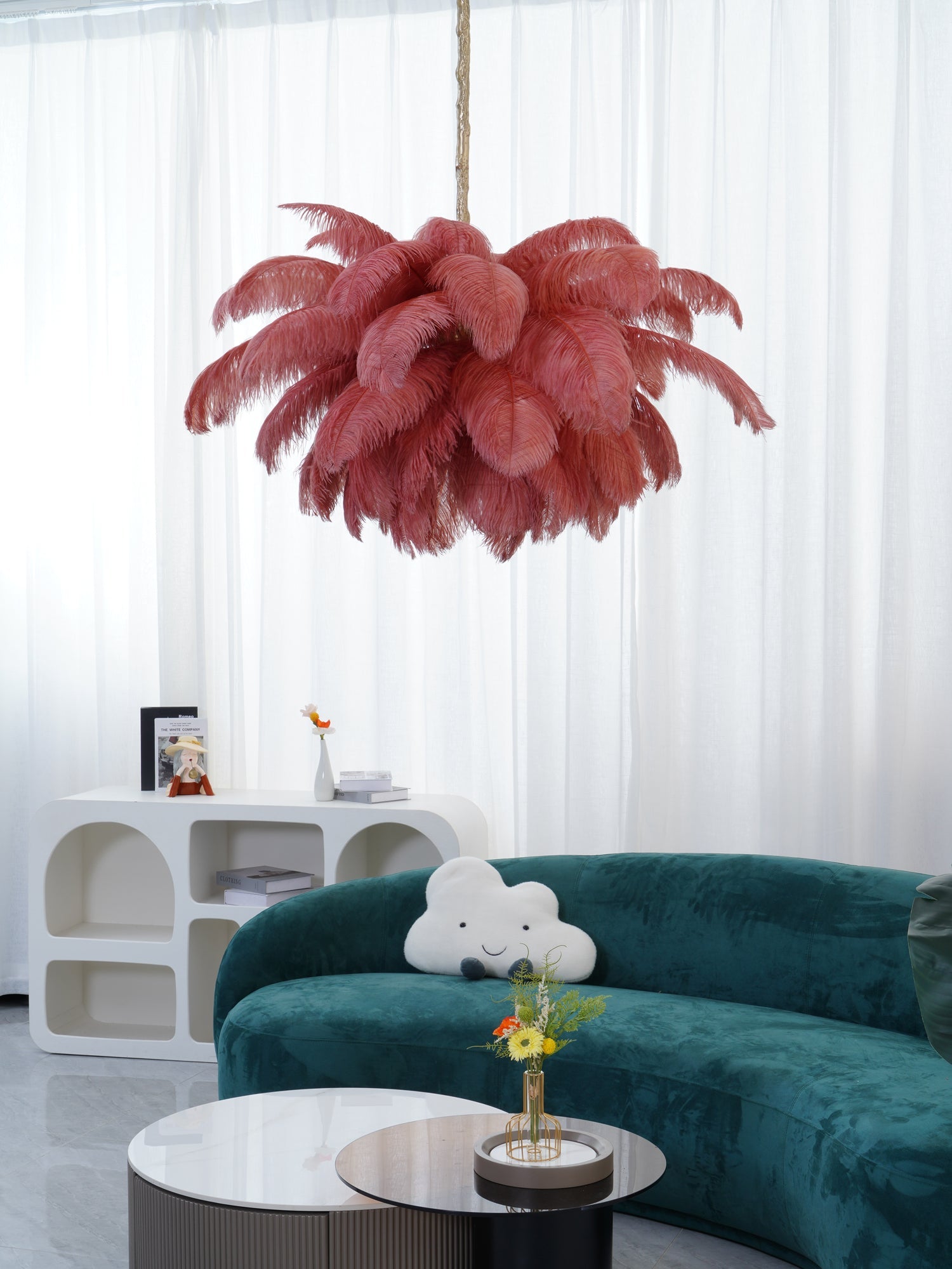 Extra Large Ostrich Feather Chandelier | Opulent Brass Base & Ideal for Luxury Indoor Spaces