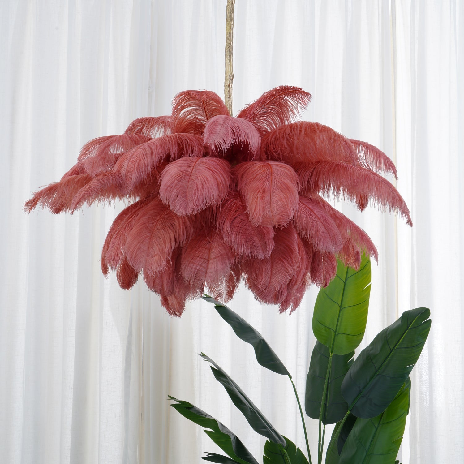 Extra Large Ostrich Feather Chandelier | Opulent Brass Base & Ideal for Luxury Indoor Spaces