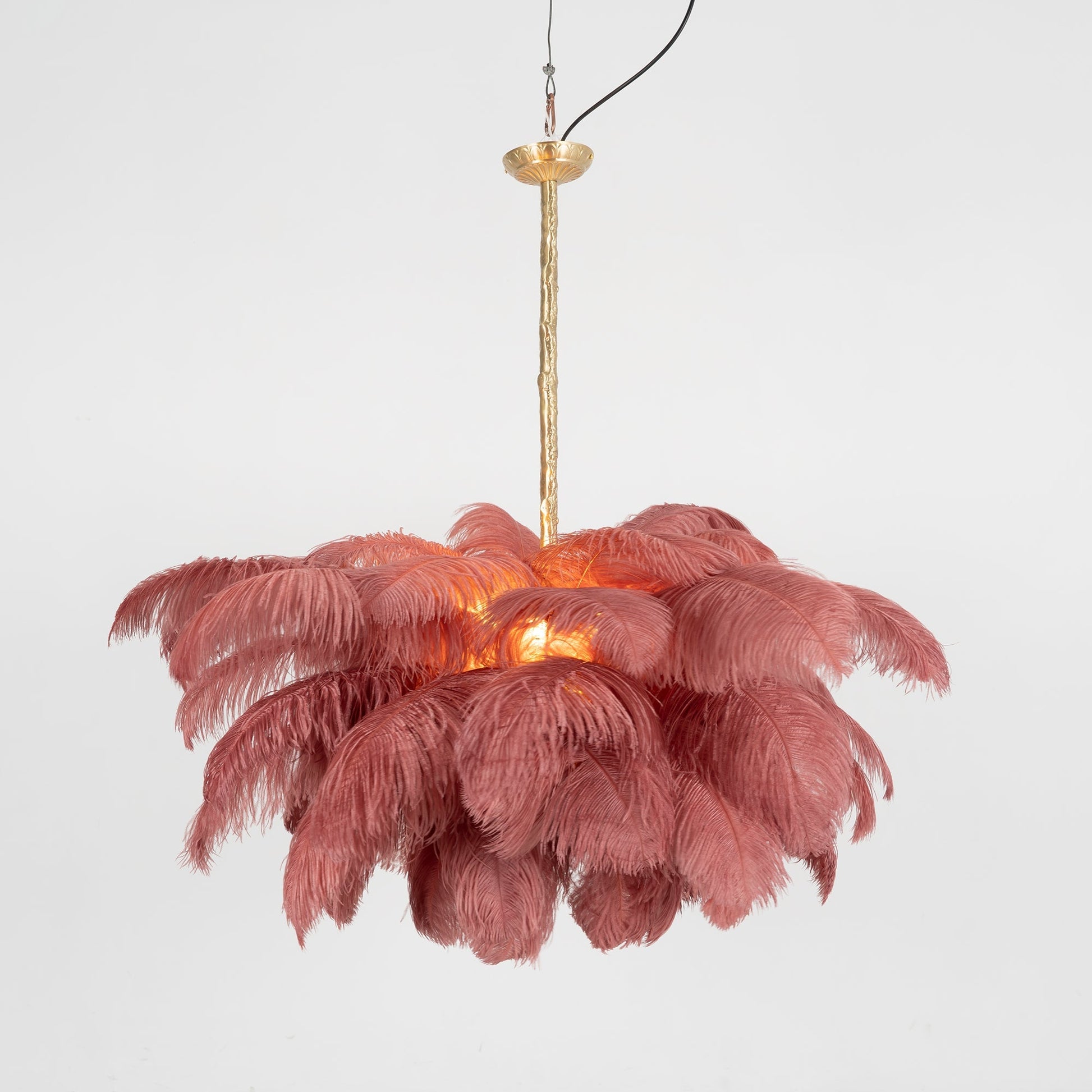 Extra Large Ostrich Feather Chandelier | Opulent Brass Base & Ideal for Luxury Indoor Spaces