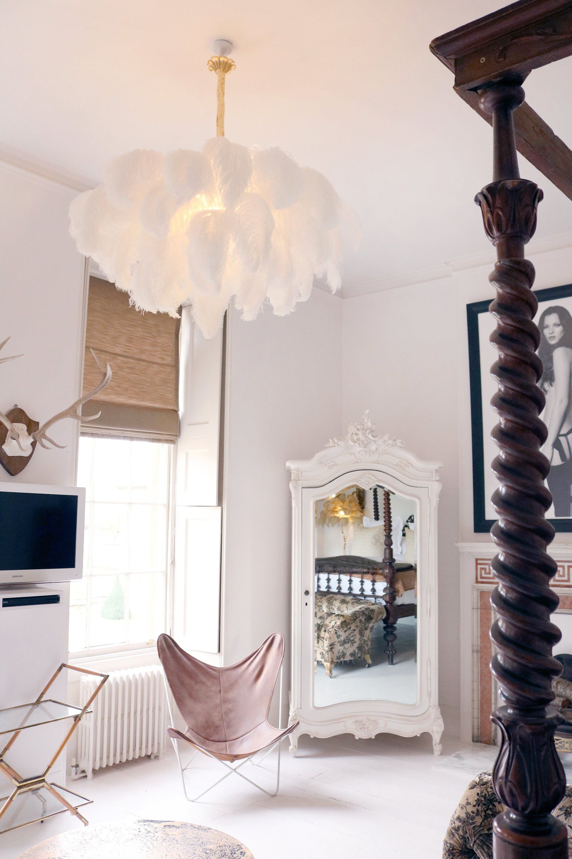 Extra Large Ostrich Feather Chandelier | Opulent Brass Base & Ideal for Luxury Indoor Spaces