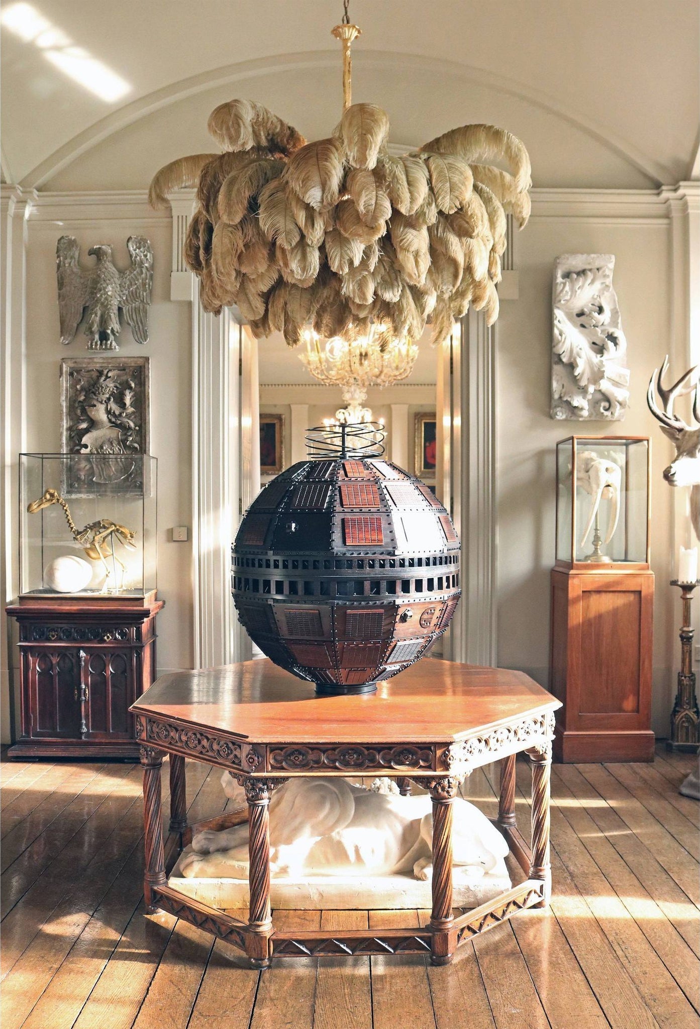 Extra Large Ostrich Feather Chandelier | Opulent Brass Base & Ideal for Luxury Indoor Spaces