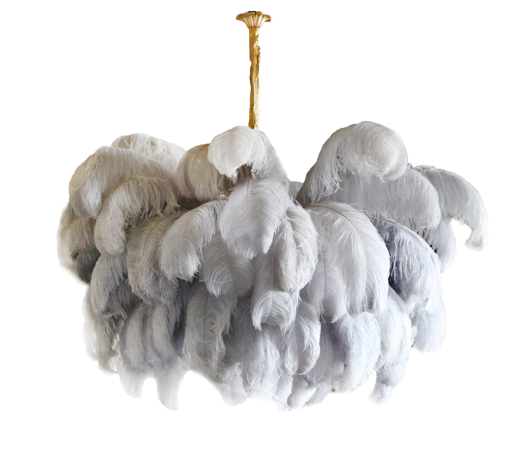 Extra Large Ostrich Feather Chandelier | Opulent Brass Base & Ideal for Luxury Indoor Spaces