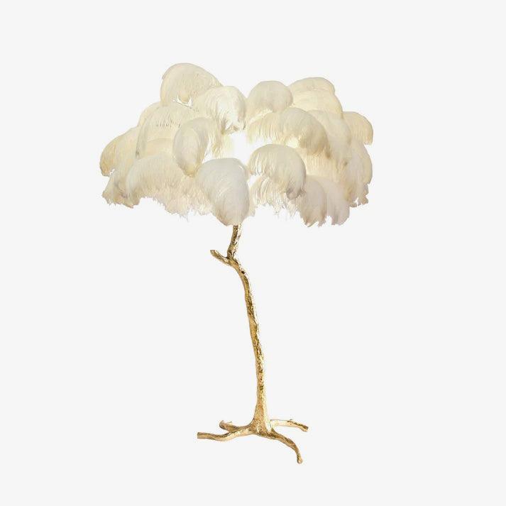 Brass Floor Lamp with Ostrich Feather Shade - Modern Lighting for Living Room & Bedroom Decor