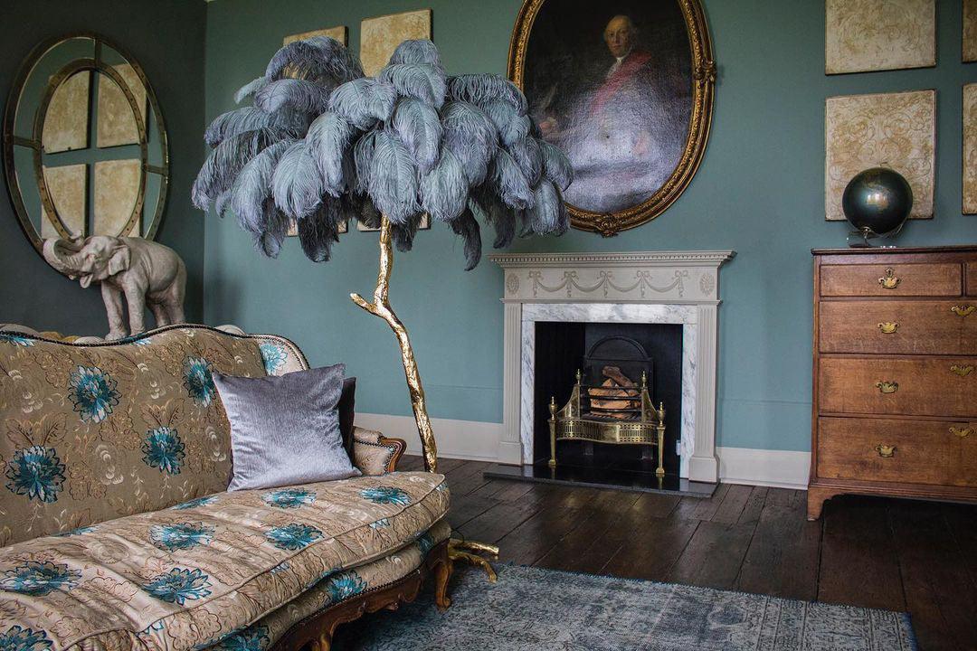 Brass Floor Lamp with Ostrich Feather Shade - Modern Lighting for Living Room & Bedroom Decor