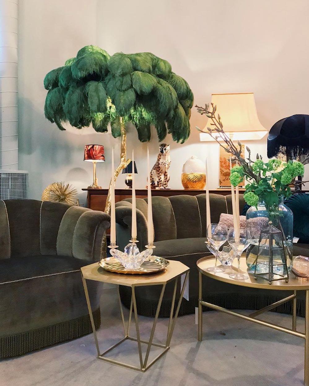 Brass Floor Lamp with Ostrich Feather Shade - Modern Lighting for Living Room & Bedroom Decor