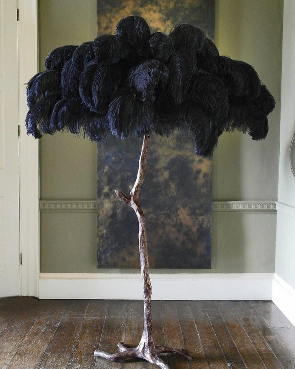 Brass Floor Lamp with Ostrich Feather Shade - Modern Lighting for Living Room & Bedroom Decor