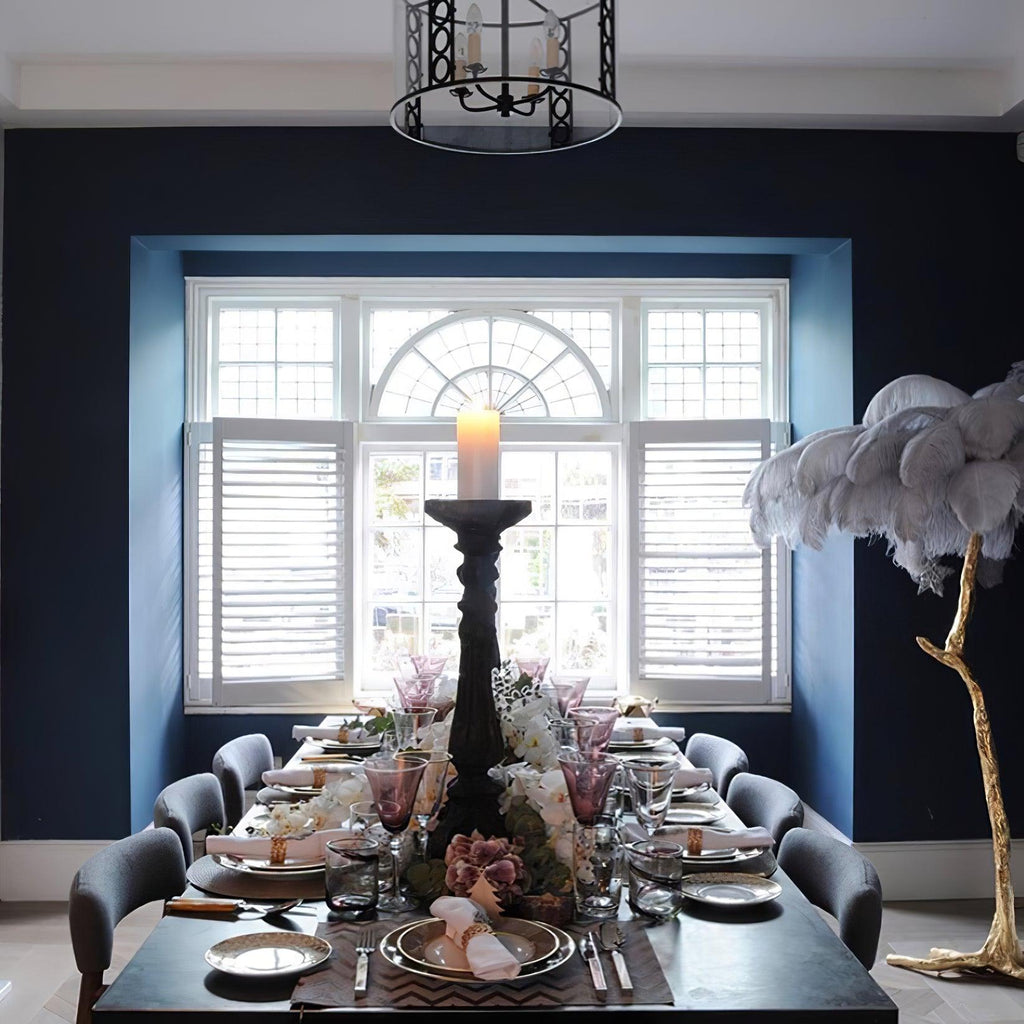 Brass Floor Lamp with Ostrich Feather Shade - Modern Lighting for Living Room & Bedroom Decor