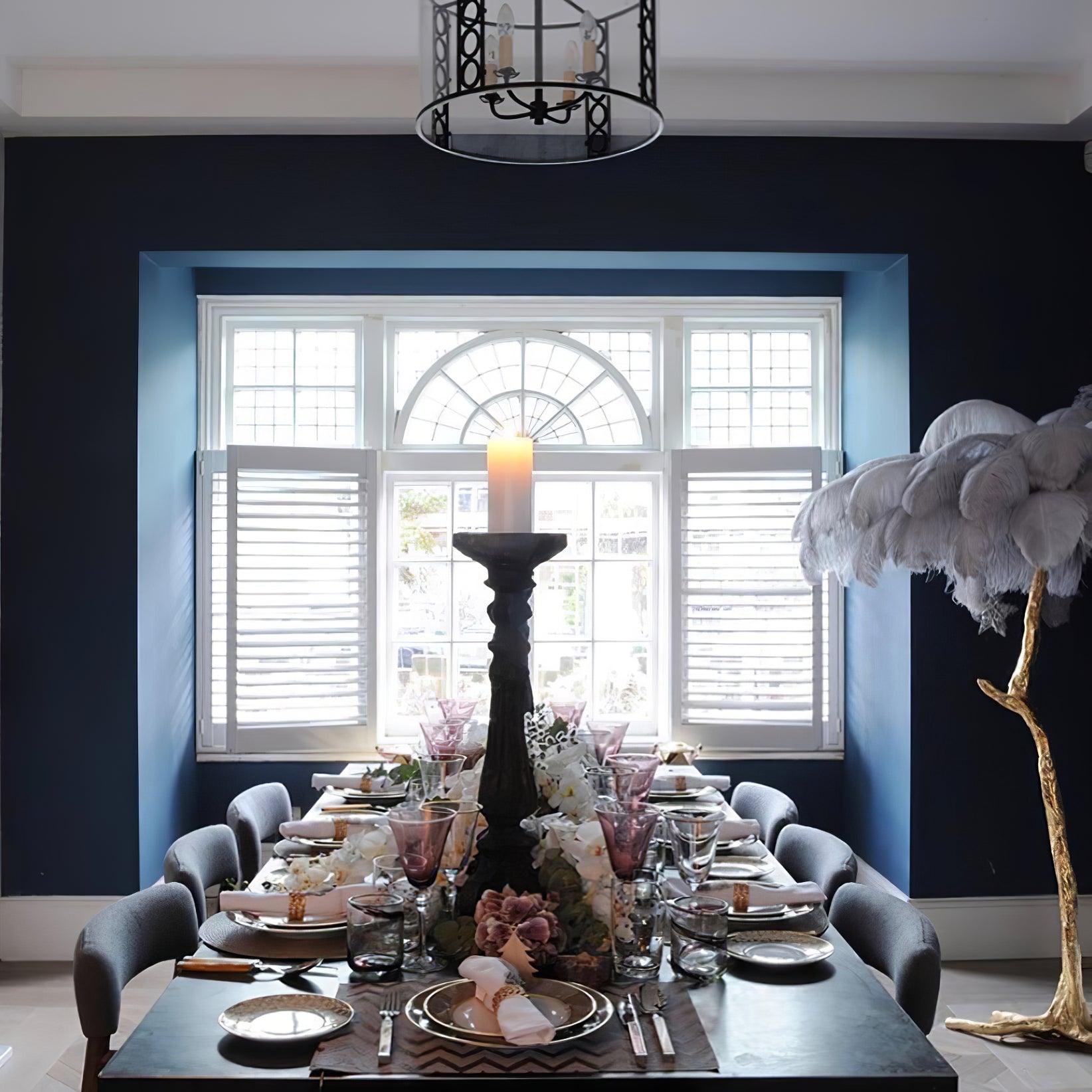 Brass Floor Lamp with Ostrich Feather Shade - Modern Lighting for Living Room & Bedroom Decor