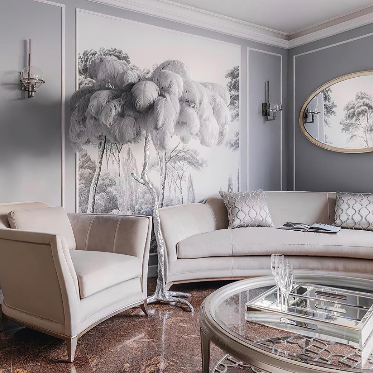 Brass Floor Lamp with Ostrich Feather Shade - Modern Lighting for Living Room & Bedroom Decor