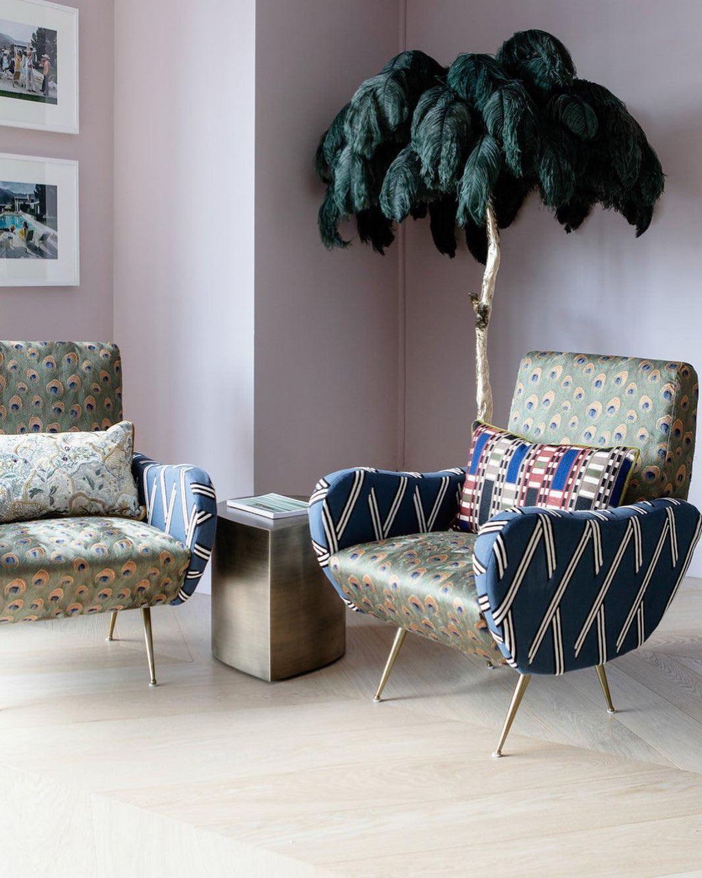 Brass Floor Lamp with Ostrich Feather Shade - Modern Lighting for Living Room & Bedroom Decor