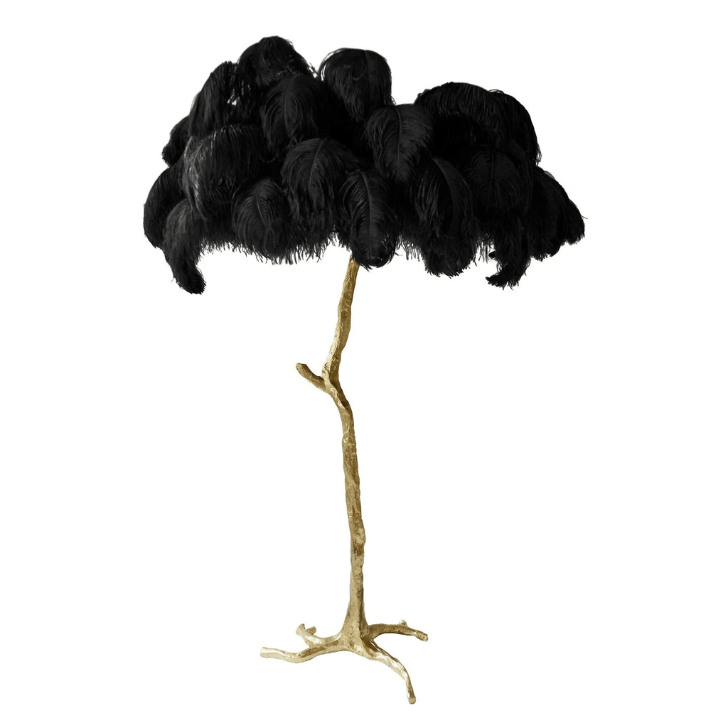 Brass Floor Lamp with Ostrich Feather Shade - Modern Lighting for Living Room & Bedroom Decor