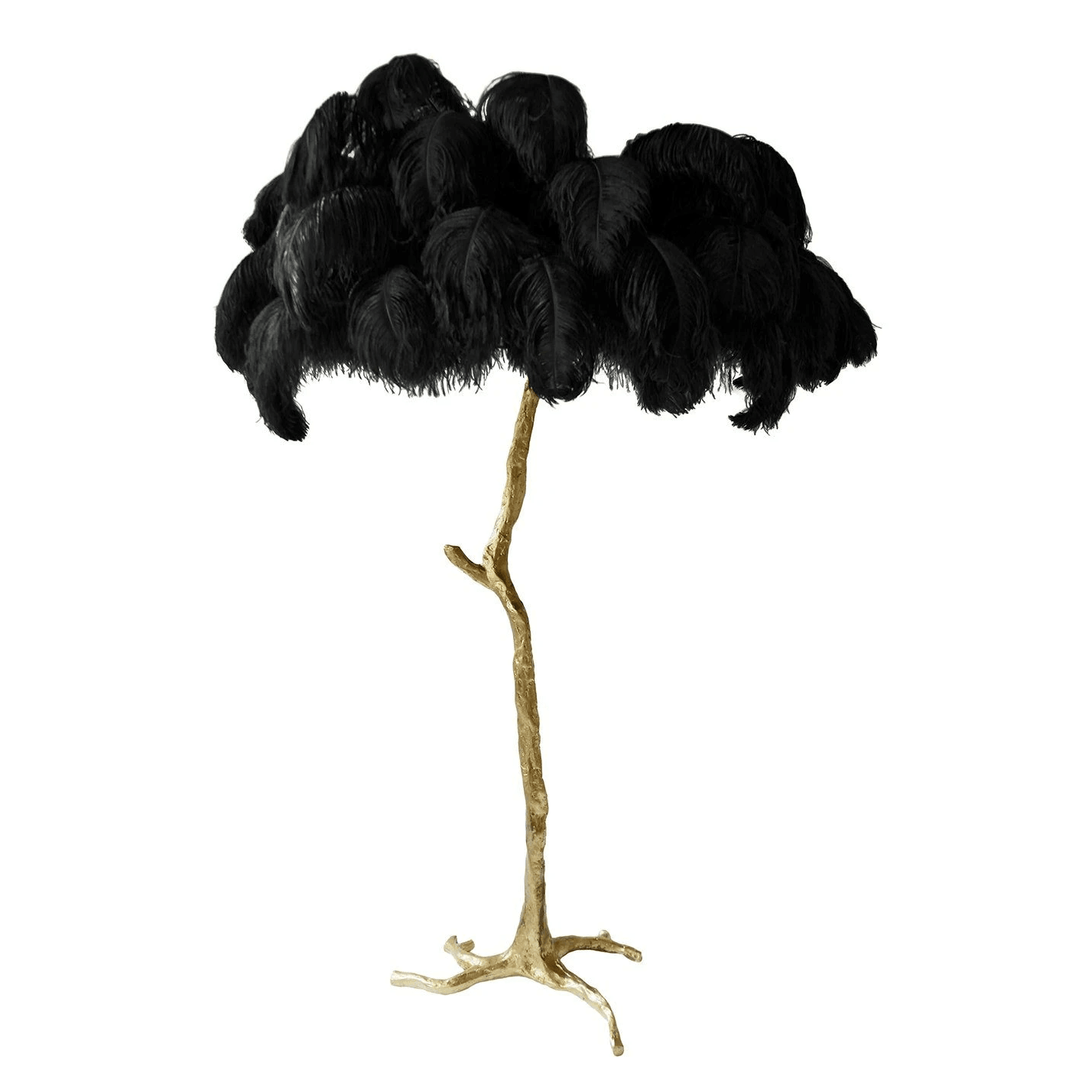 Brass Floor Lamp with Ostrich Feather Shade - Modern Lighting for Living Room & Bedroom Decor