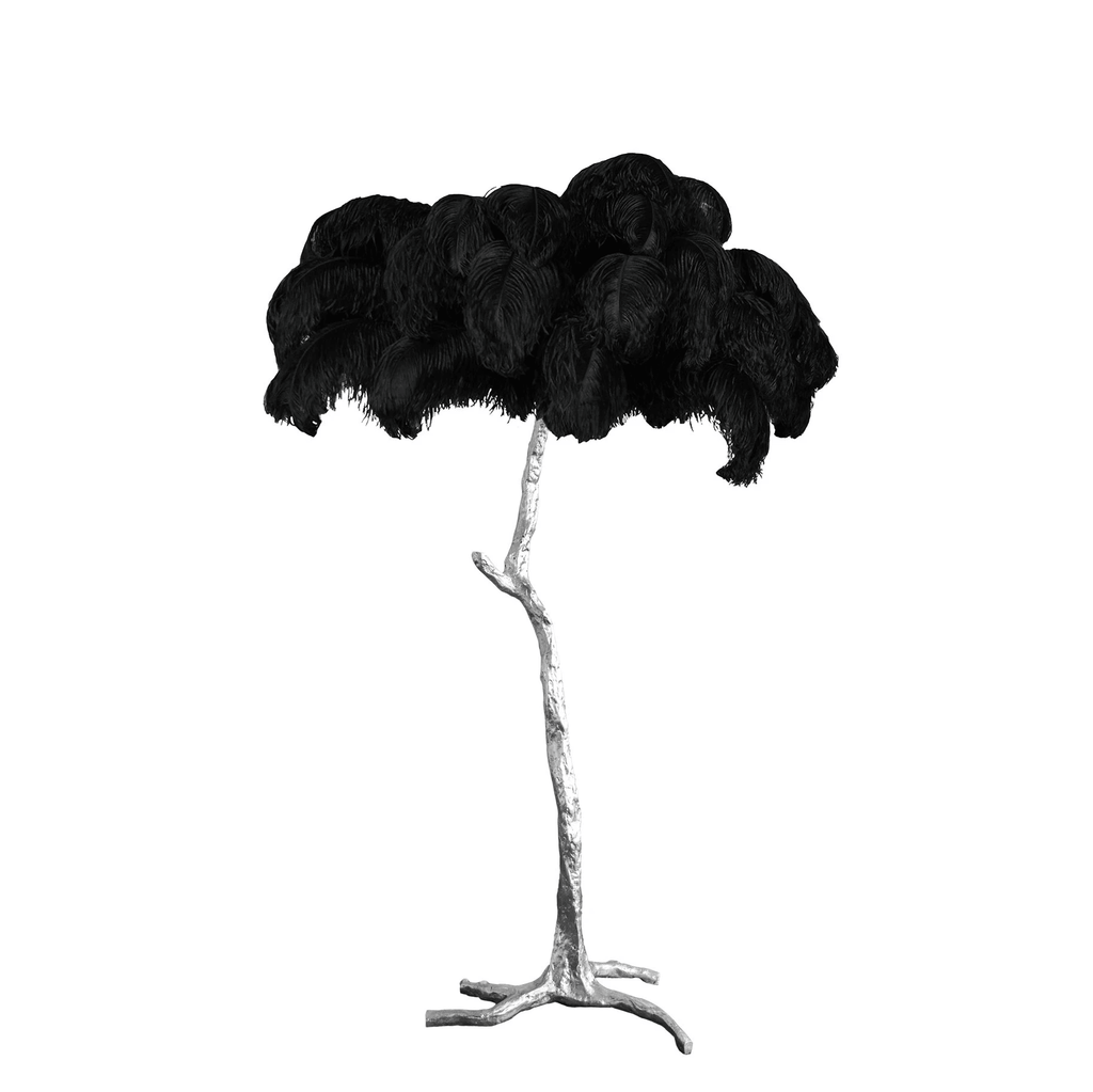 Brass Floor Lamp with Ostrich Feather Shade - Modern Lighting for Living Room & Bedroom Decor
