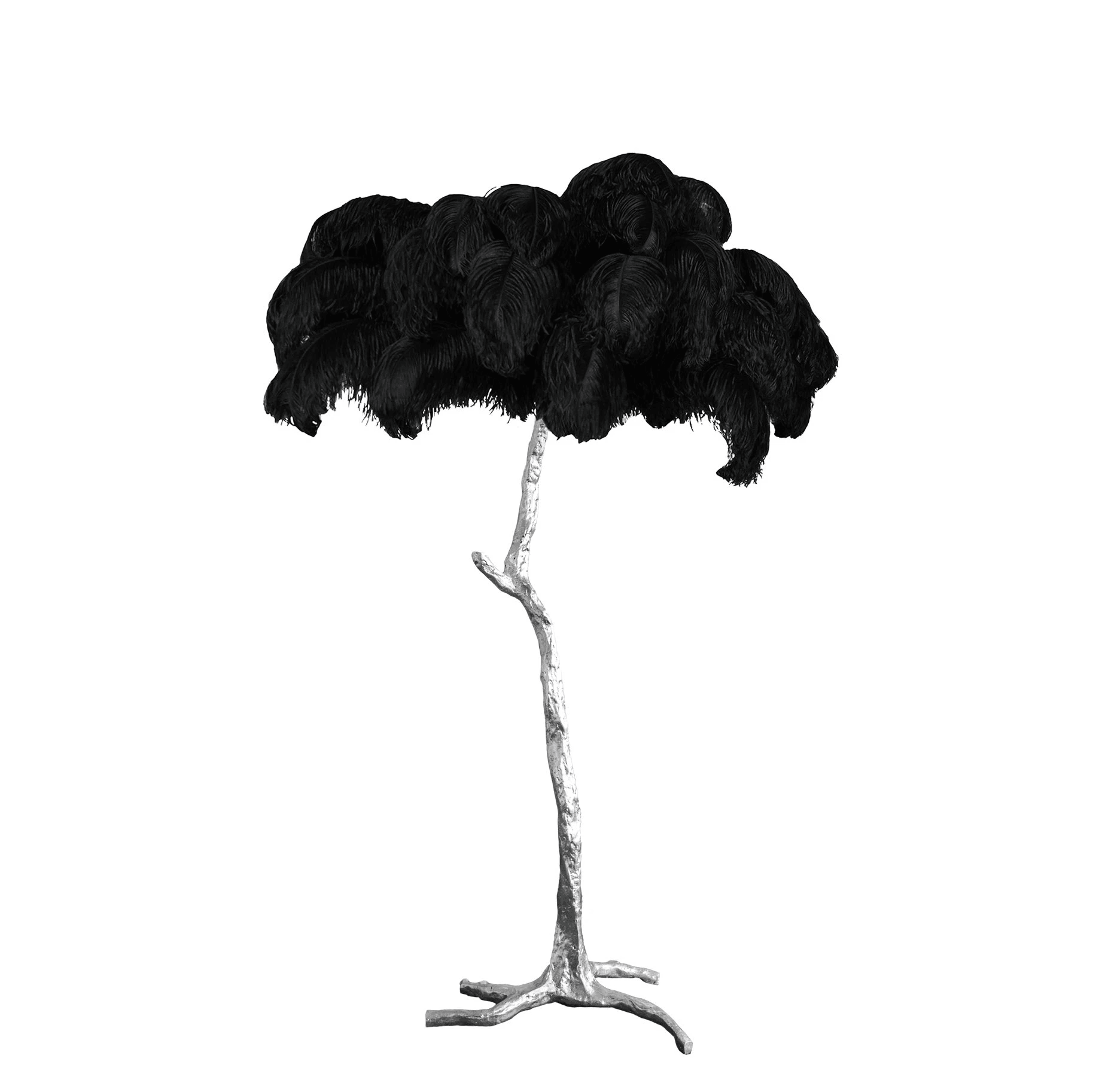 Brass Floor Lamp with Ostrich Feather Shade - Modern Lighting for Living Room & Bedroom Decor