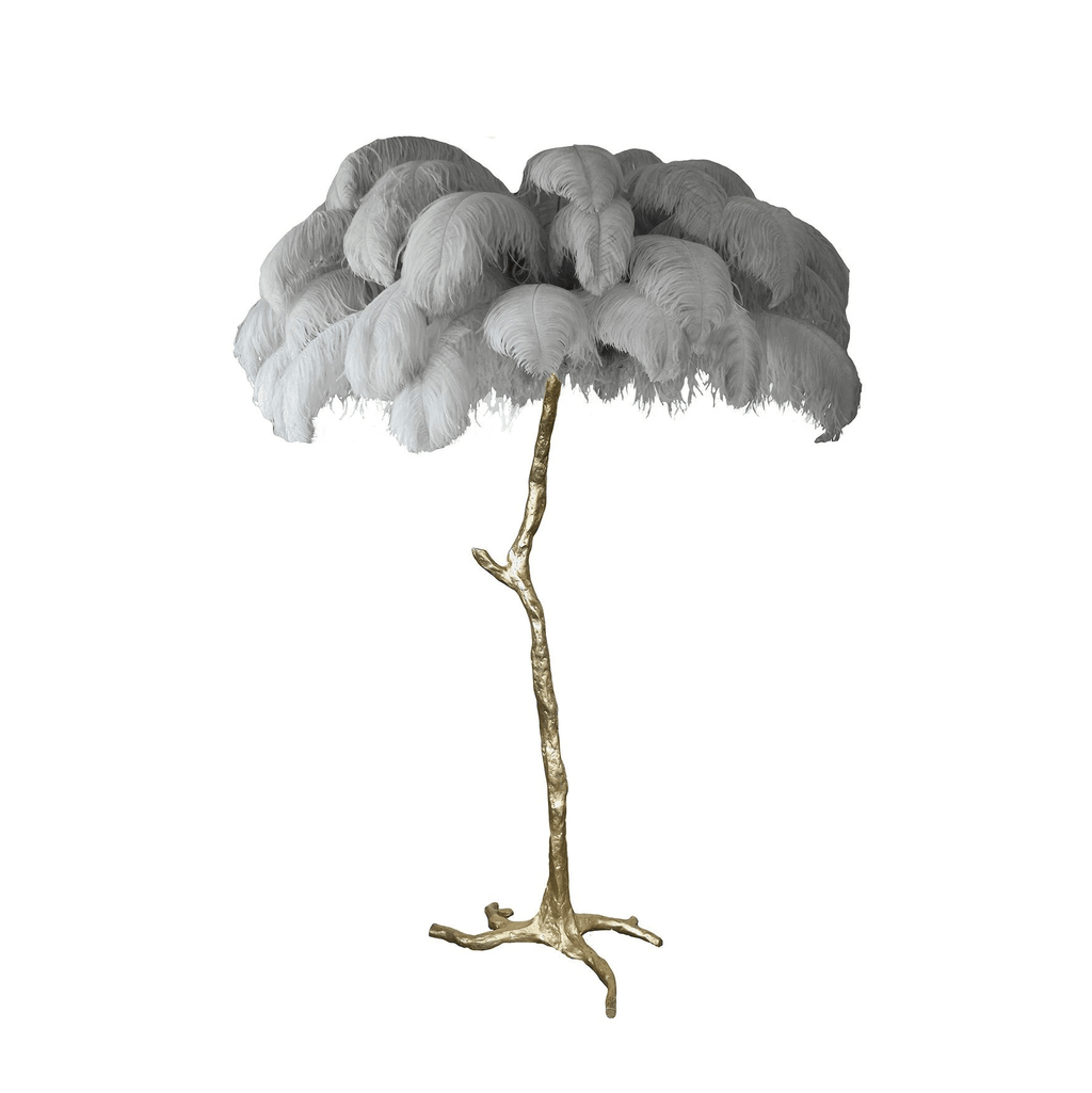 Brass Floor Lamp with Ostrich Feather Shade - Modern Lighting for Living Room & Bedroom Decor