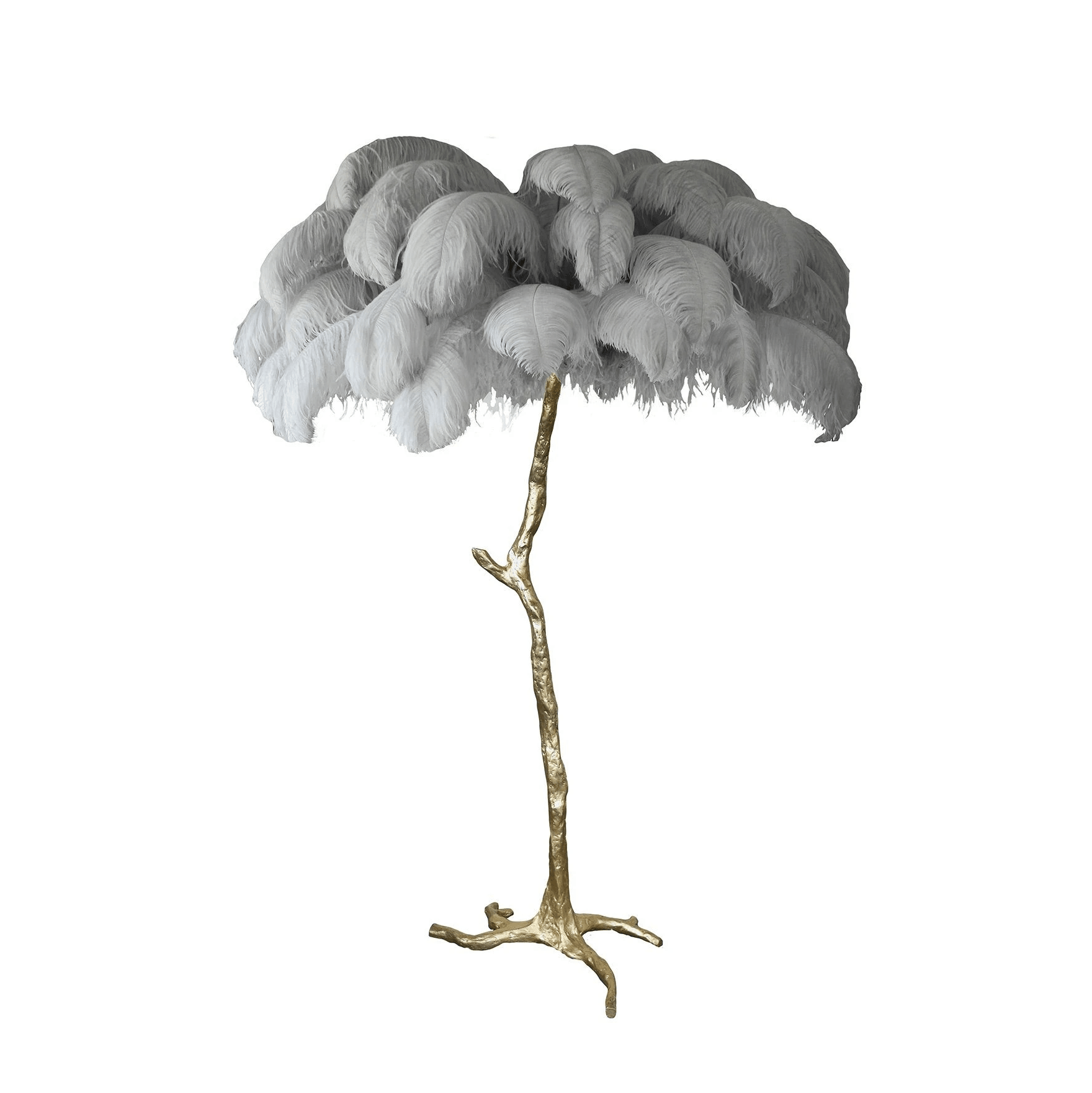 Brass Floor Lamp with Ostrich Feather Shade - Modern Lighting for Living Room & Bedroom Decor