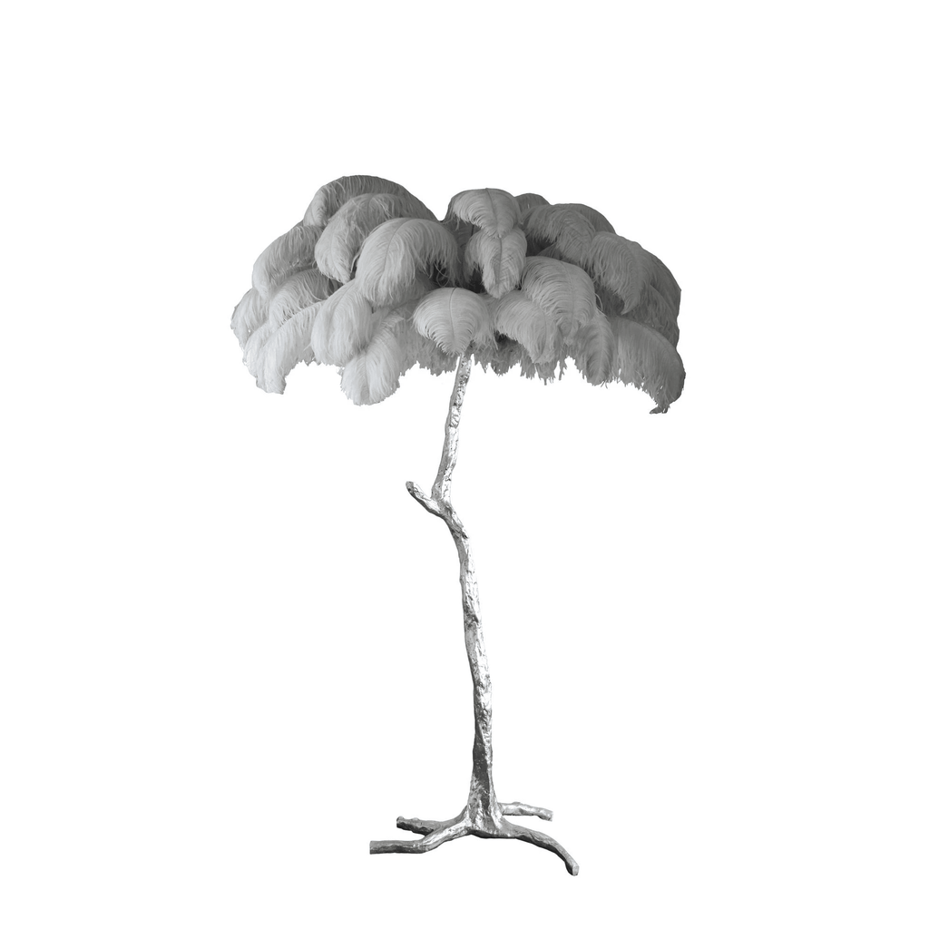 Brass Floor Lamp with Ostrich Feather Shade - Modern Lighting for Living Room & Bedroom Decor
