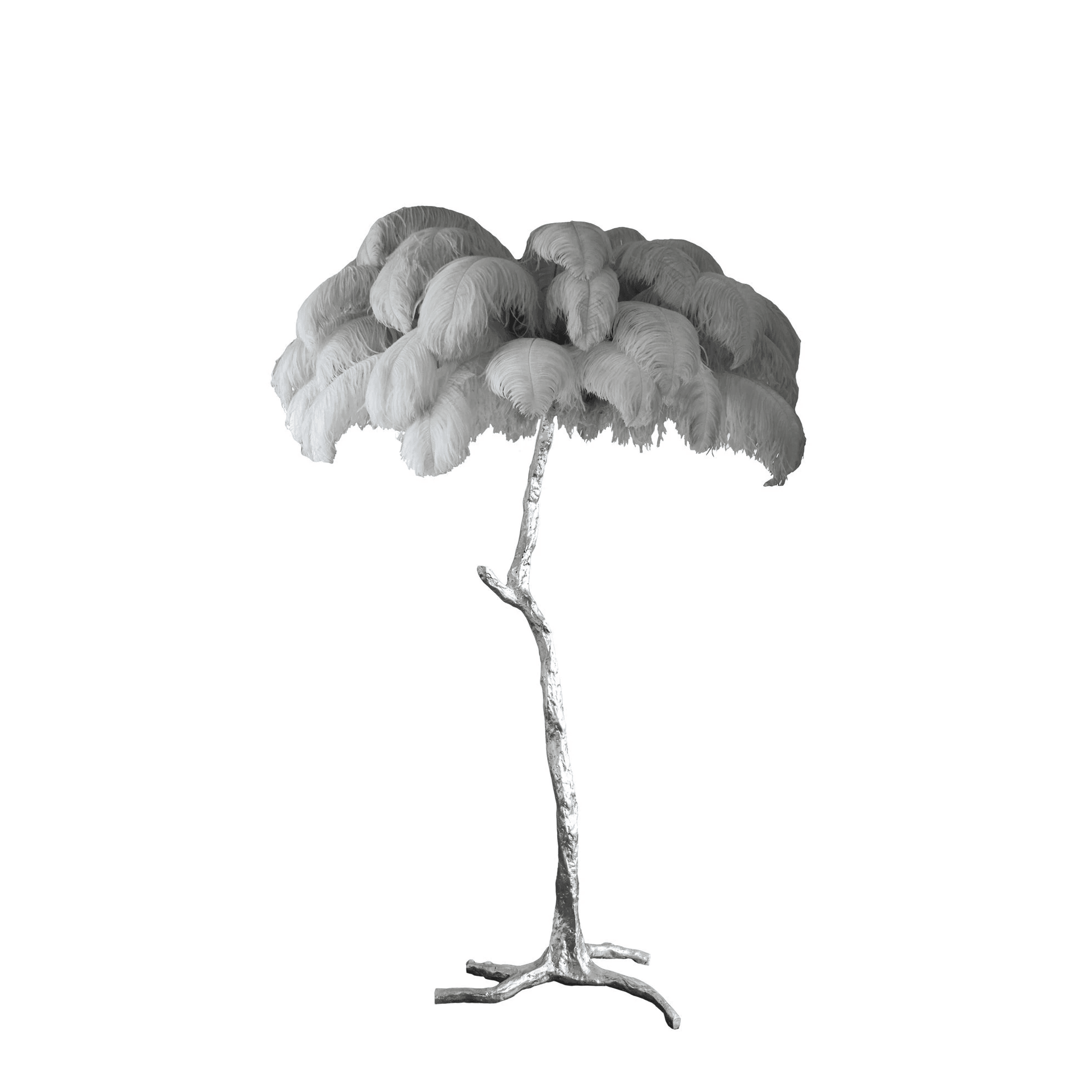 Brass Floor Lamp with Ostrich Feather Shade - Modern Lighting for Living Room & Bedroom Decor