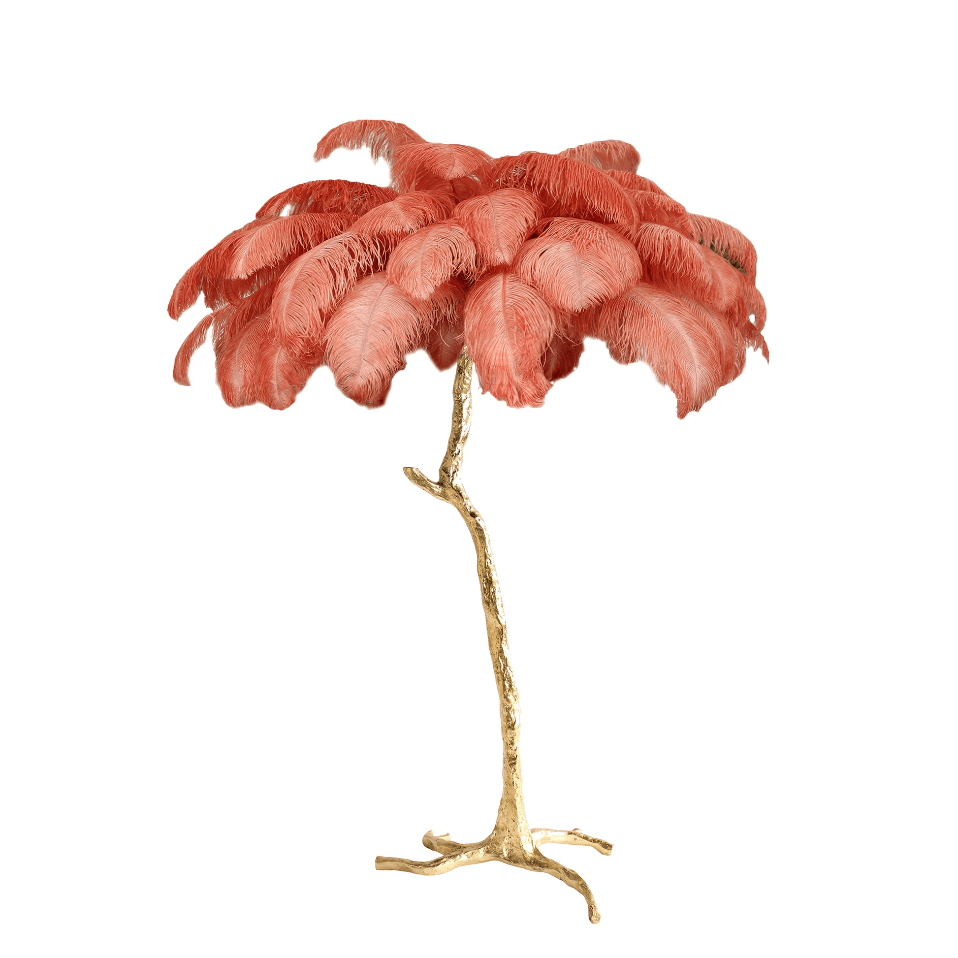 Brass Floor Lamp with Ostrich Feather Shade - Modern Lighting for Living Room & Bedroom Decor