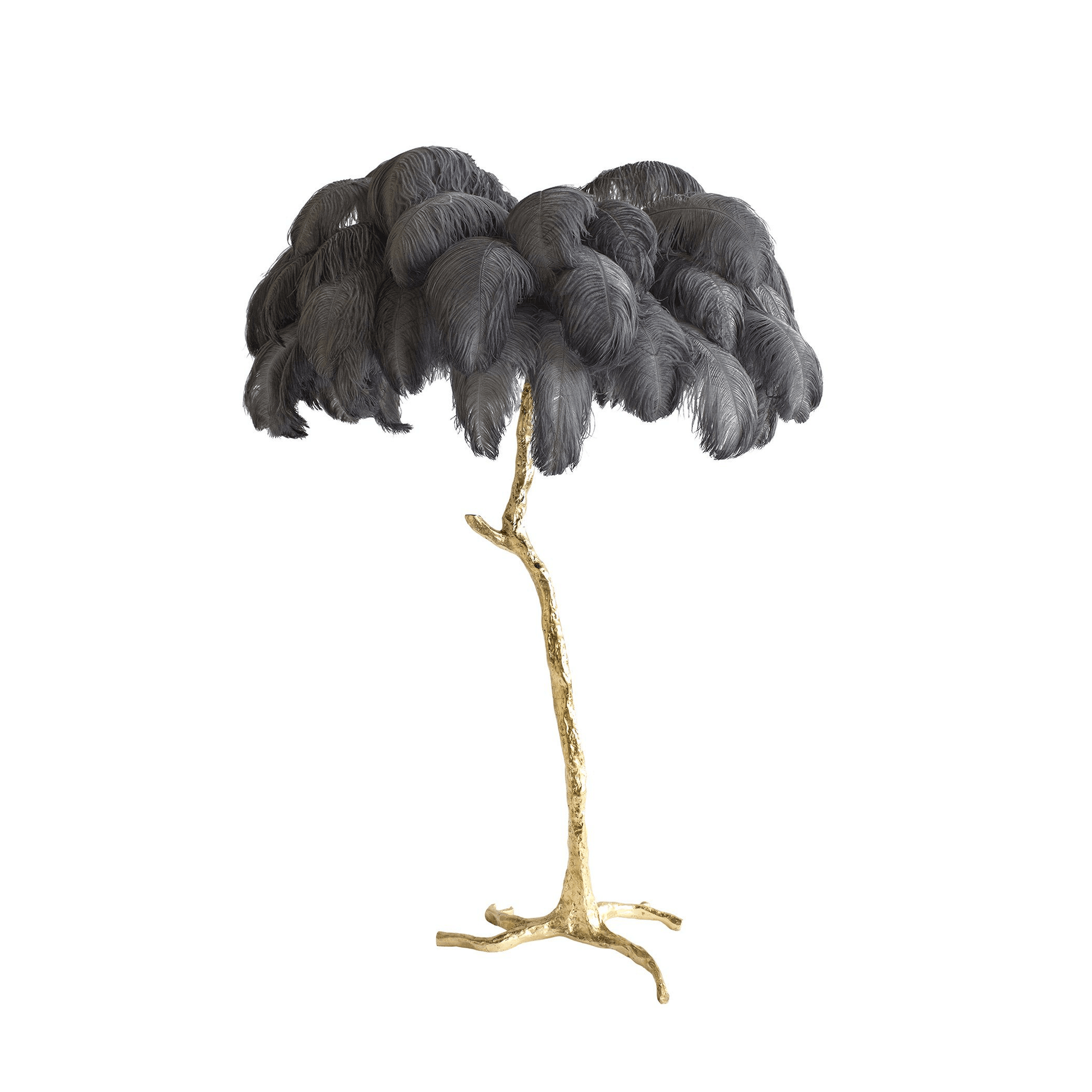 Brass Floor Lamp with Ostrich Feather Shade - Modern Lighting for Living Room & Bedroom Decor