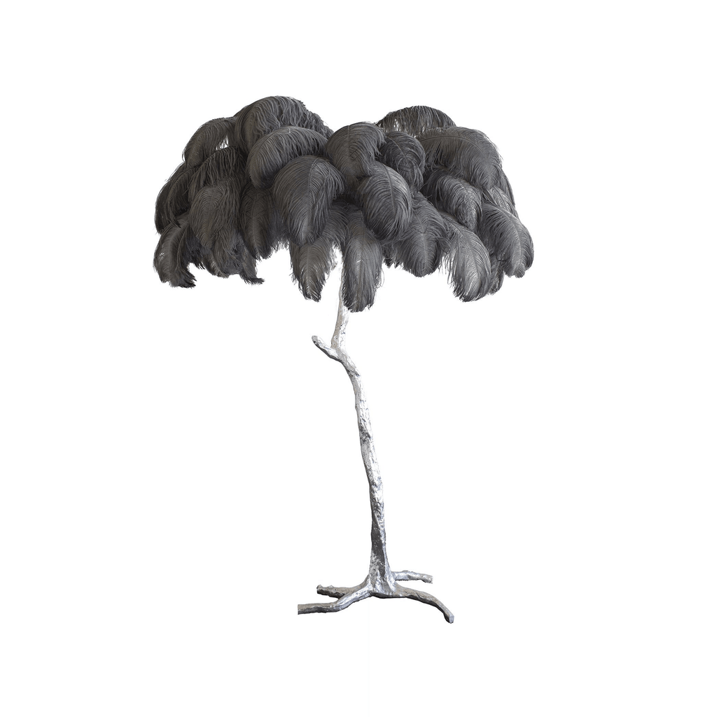 Brass Floor Lamp with Ostrich Feather Shade - Modern Lighting for Living Room & Bedroom Decor