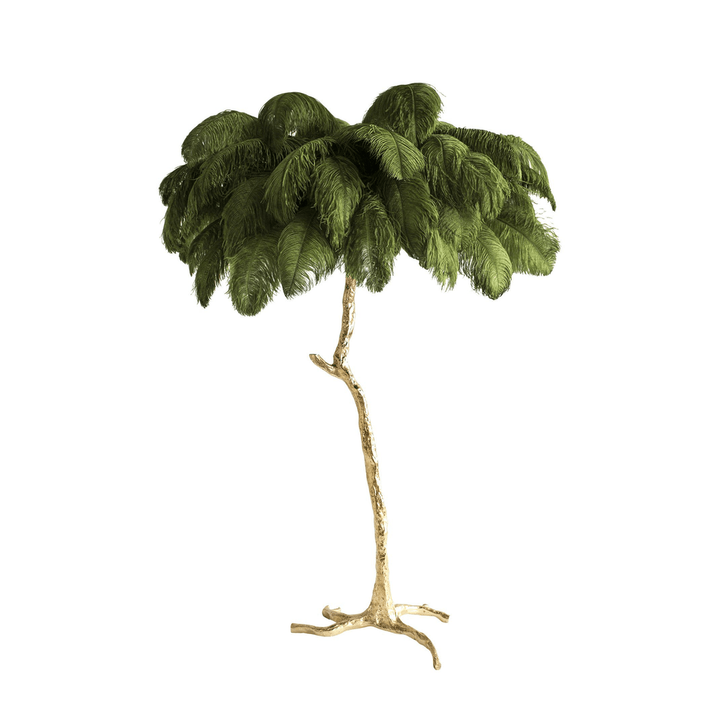 Brass Floor Lamp with Ostrich Feather Shade - Modern Lighting for Living Room & Bedroom Decor