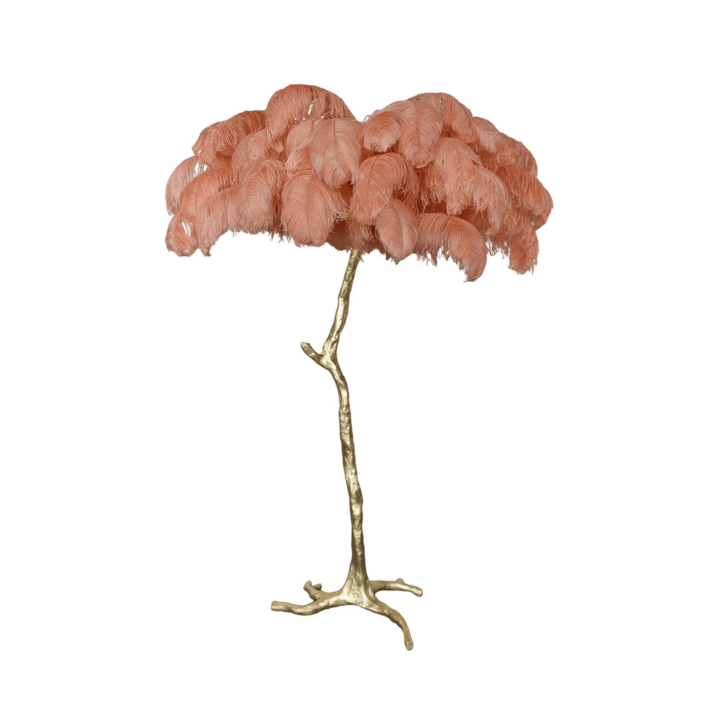 Brass Floor Lamp with Ostrich Feather Shade - Modern Lighting for Living Room & Bedroom Decor