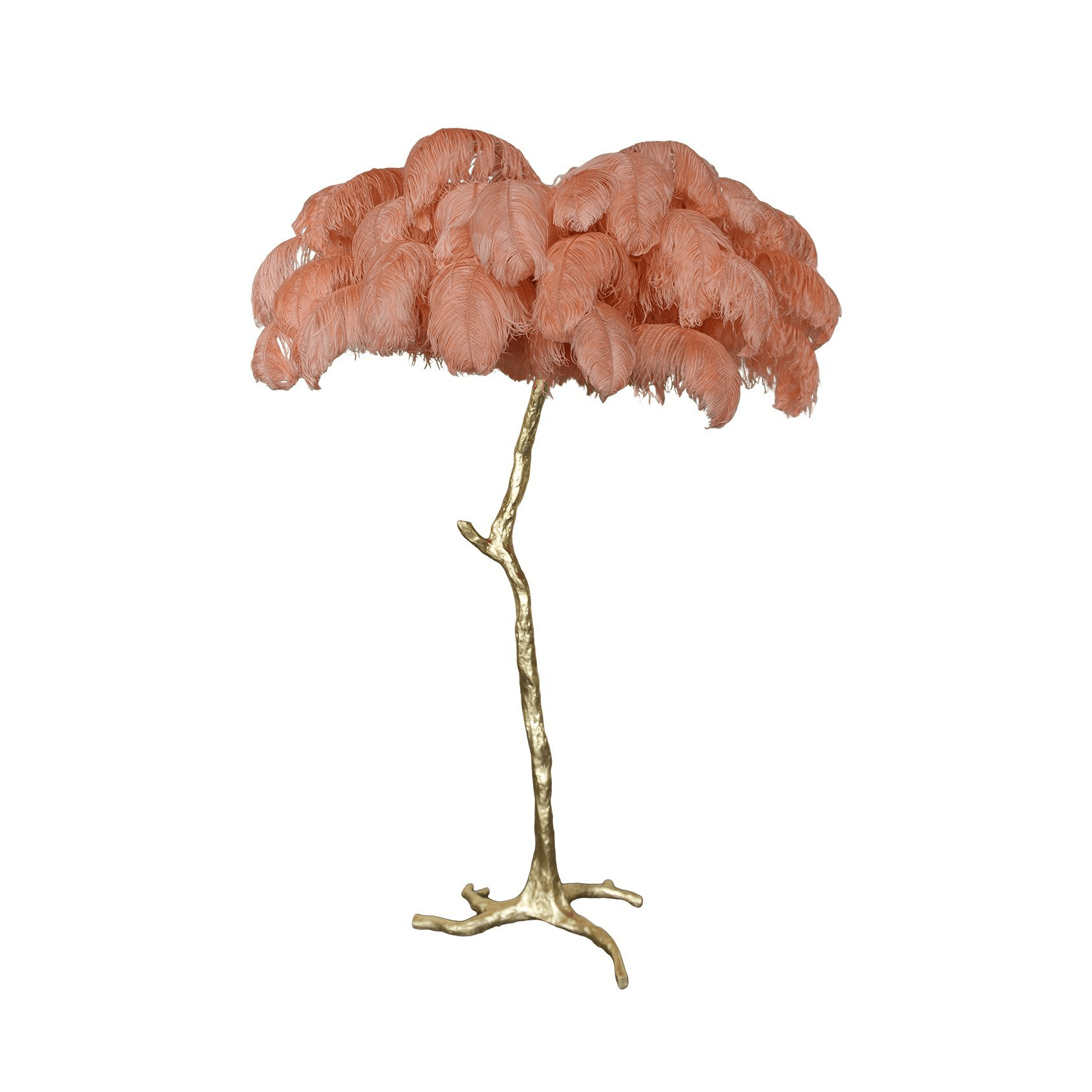 Brass Floor Lamp with Ostrich Feather Shade - Modern Lighting for Living Room & Bedroom Decor